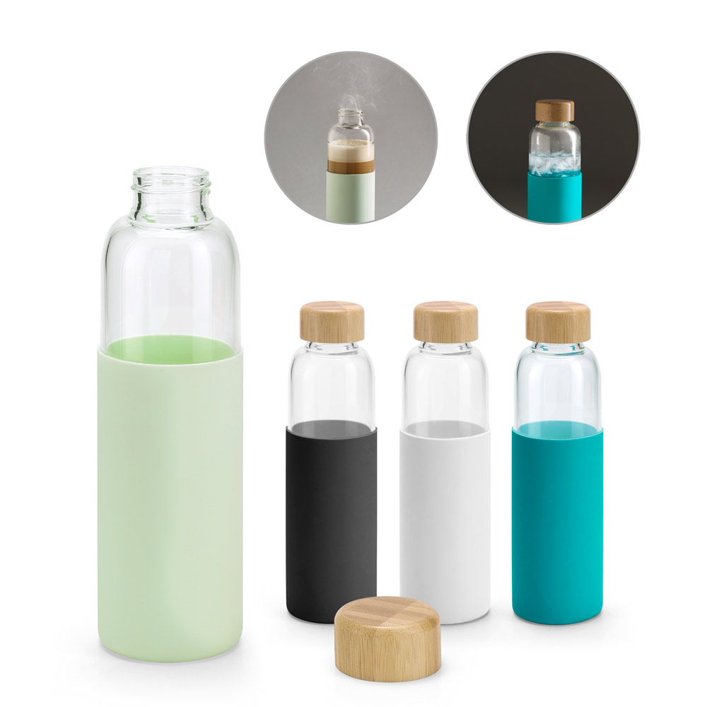 Glasflasche Bambus 600 ml – Borosilikatglas Trinkflasche bedruckbar
