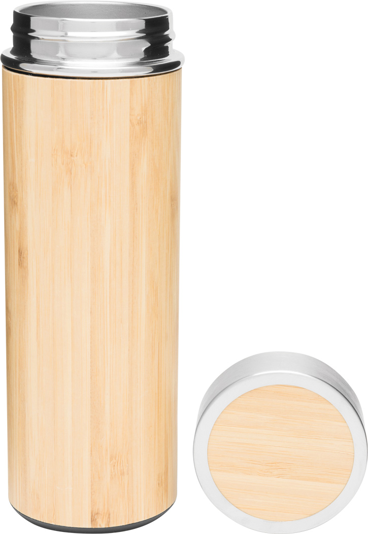 Isolierflasche BAMBOO GO 350 ml – Edelstahl/Bambus, bedruckbar
