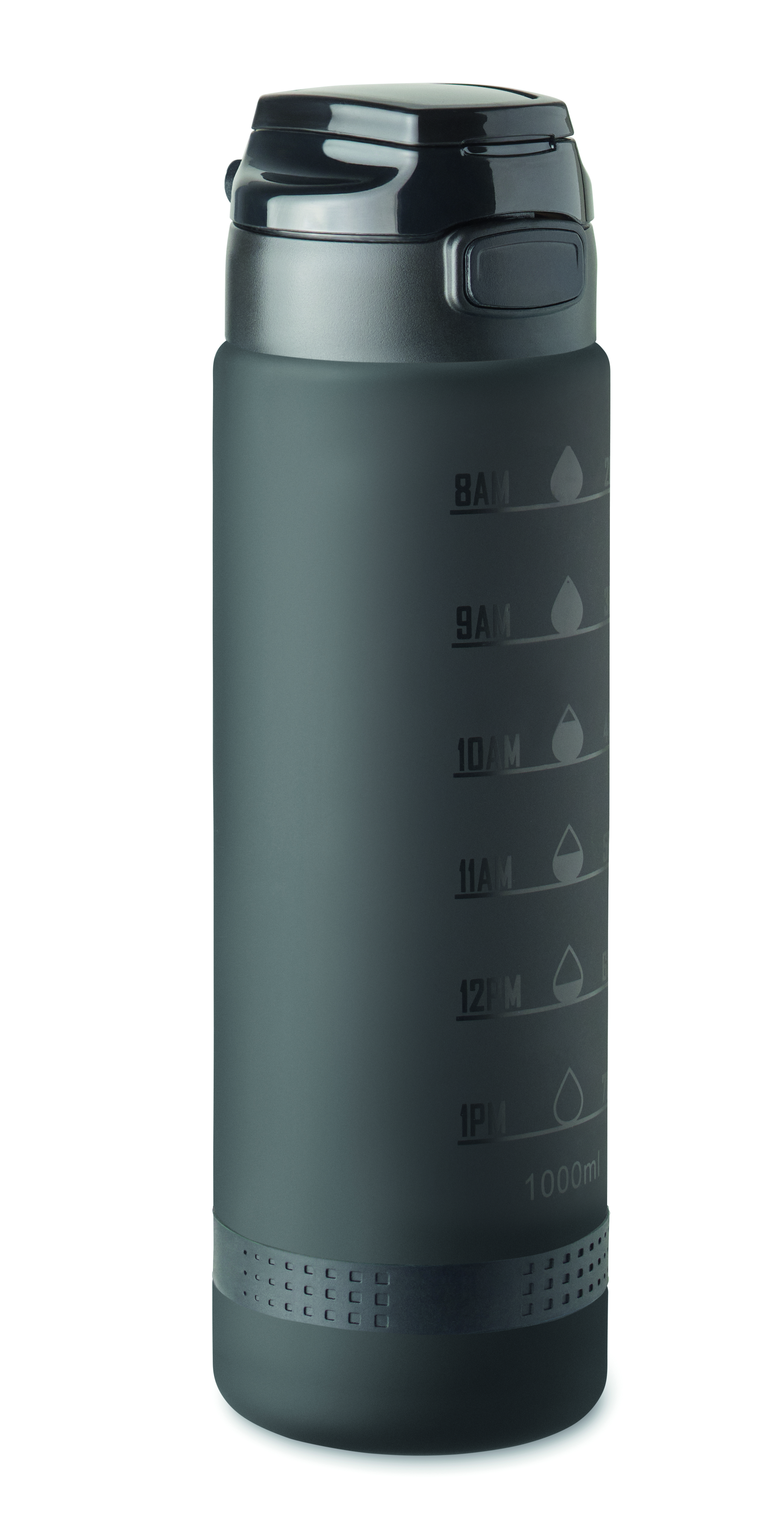Sport-Trinkflasche RPET 1L LEVEL mit Zeitmarkierung & Flip-Top