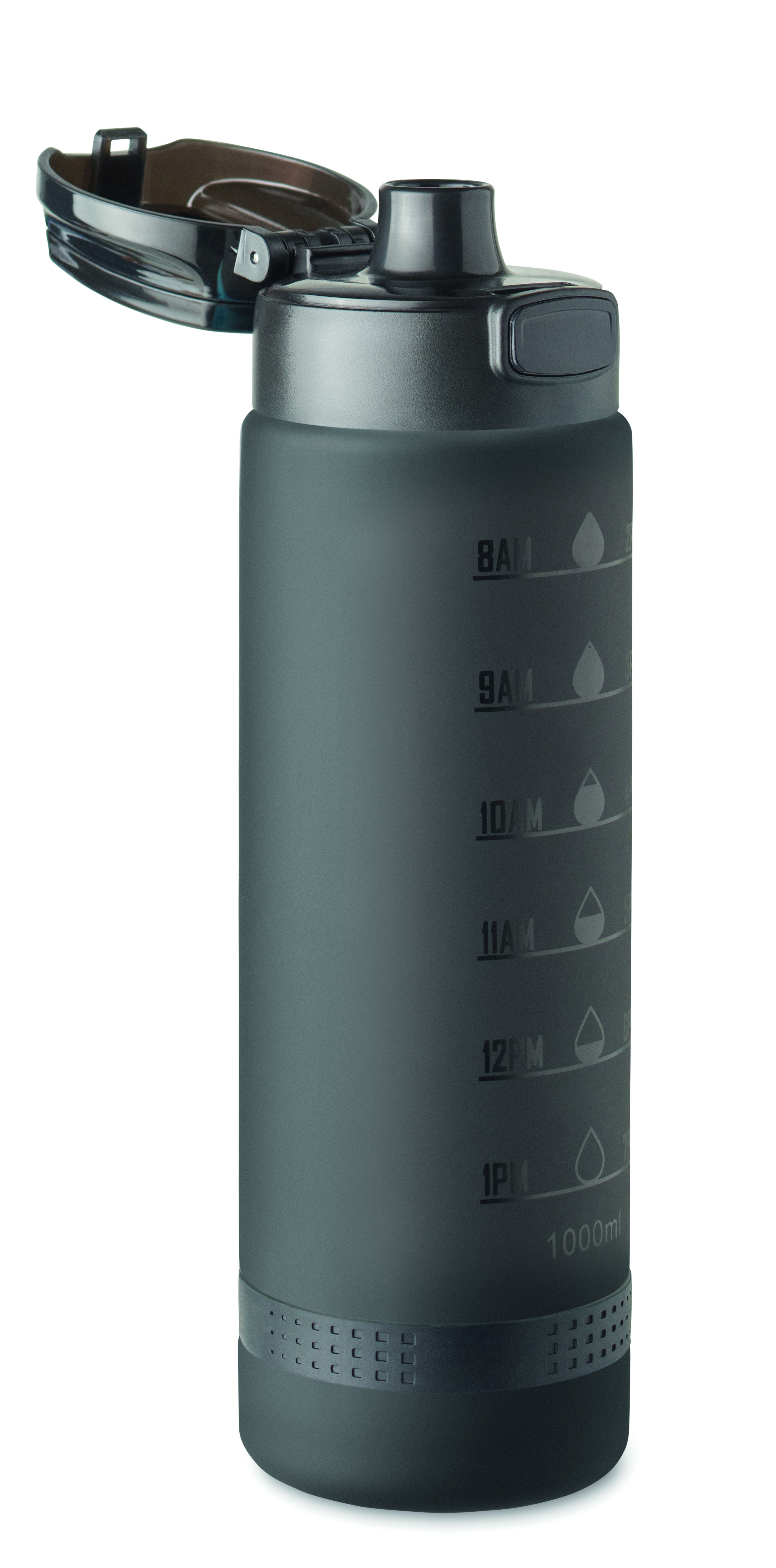 Sport-Trinkflasche RPET 1L LEVEL mit Zeitmarkierung & Flip-Top