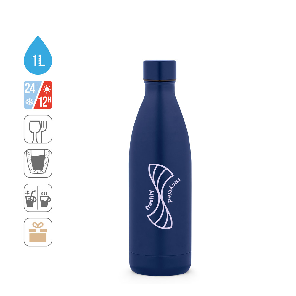 Thermosflasche 1L doppelwandig, Edelstahl recycelt – RE-BUFFON XL