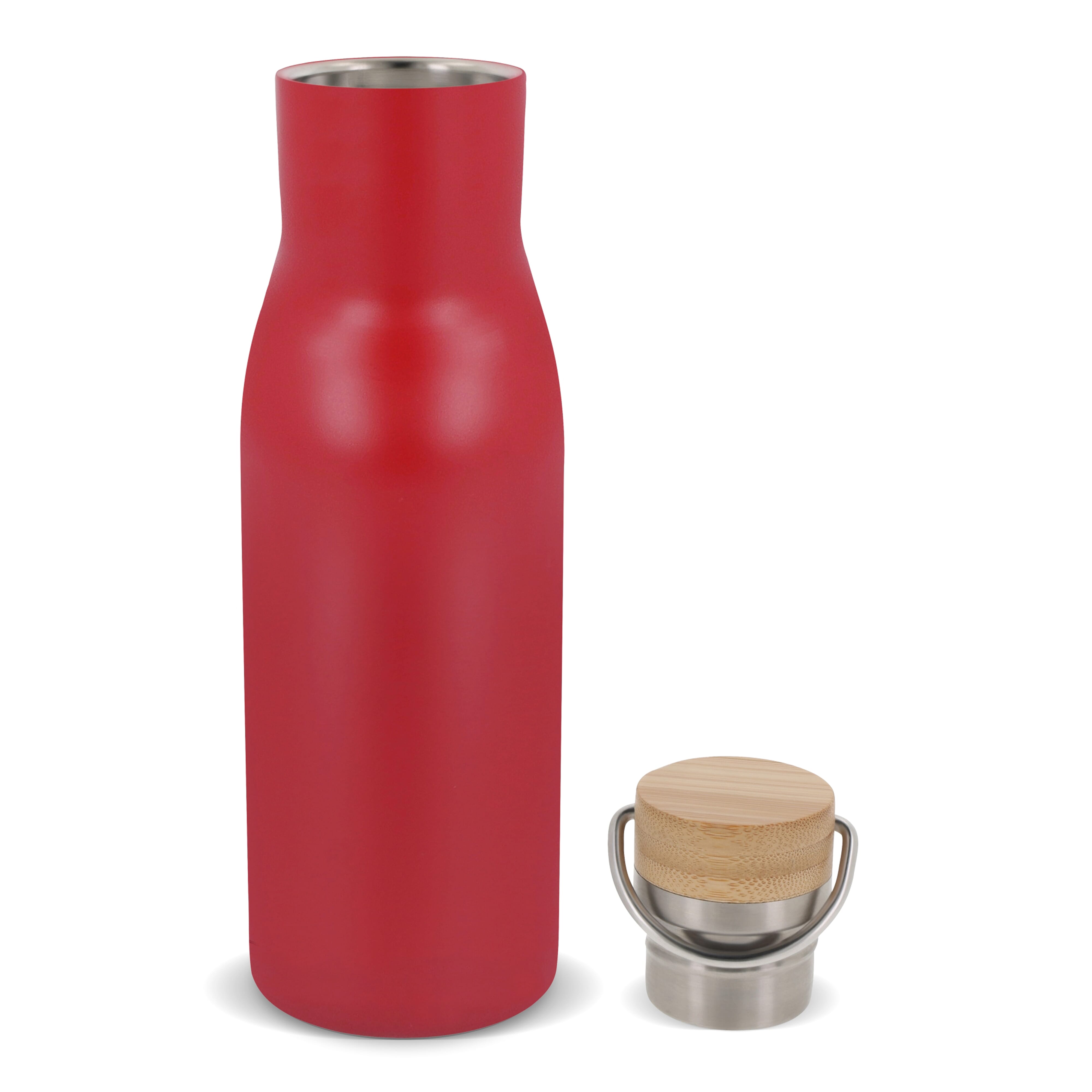 Isolierflasche 500 ml mit Bambusdeckel - Edelstahl, bedruckbar