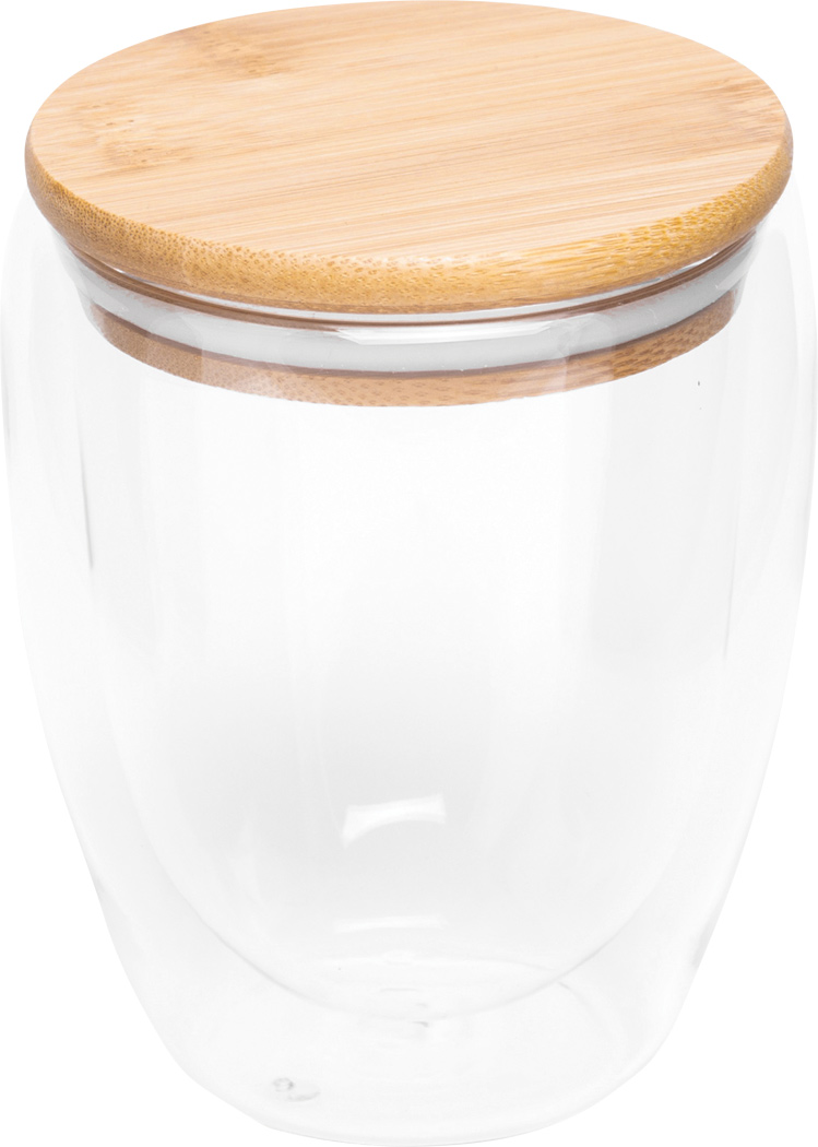 Doppelwandiges Glas BAMBOO ART M, ca. 350 ml, Bambusdeckel – bedruckbar