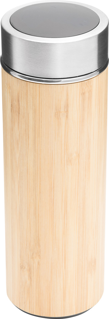 Isolierflasche Bambus BAMBOO TEMP, Edelstahl 400 ml mit Thermometer & Teesieb