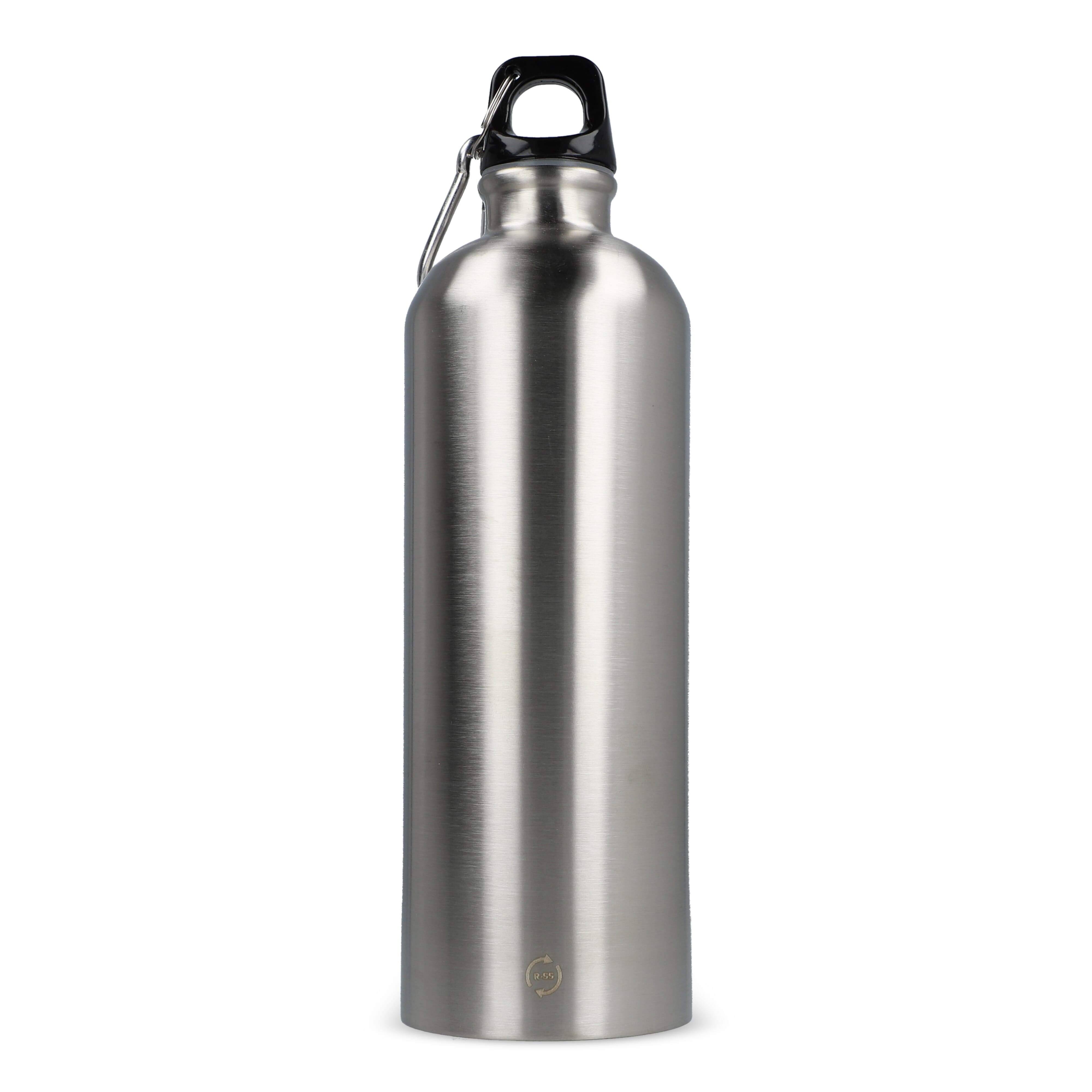 Edelstahl-Trinkflasche 750ml einwandig mit Karabiner, recycelt