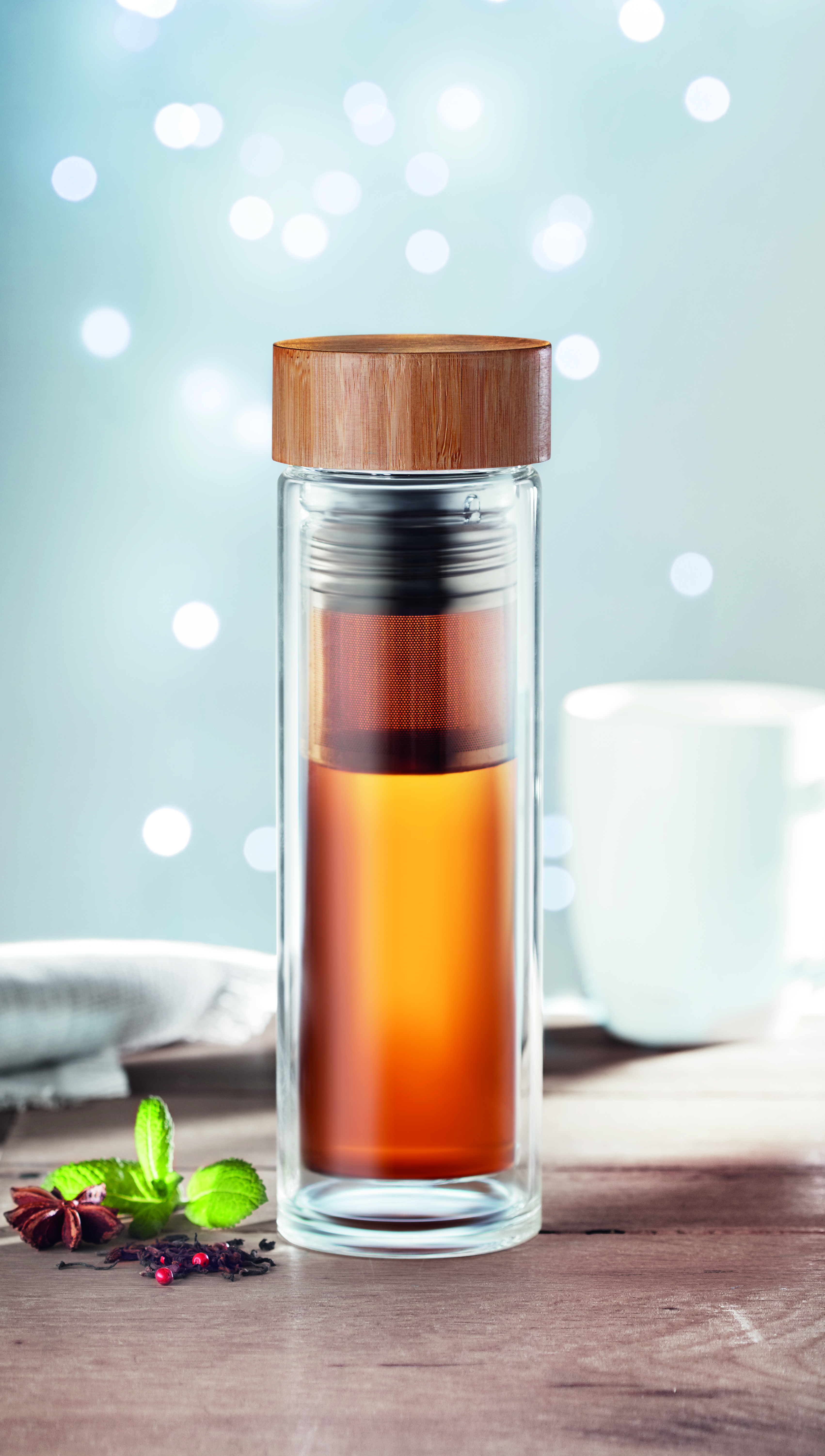 Glas-Trinkflasche 400ml BATUMI GLASS - doppelwandig, Bambusdeckel
