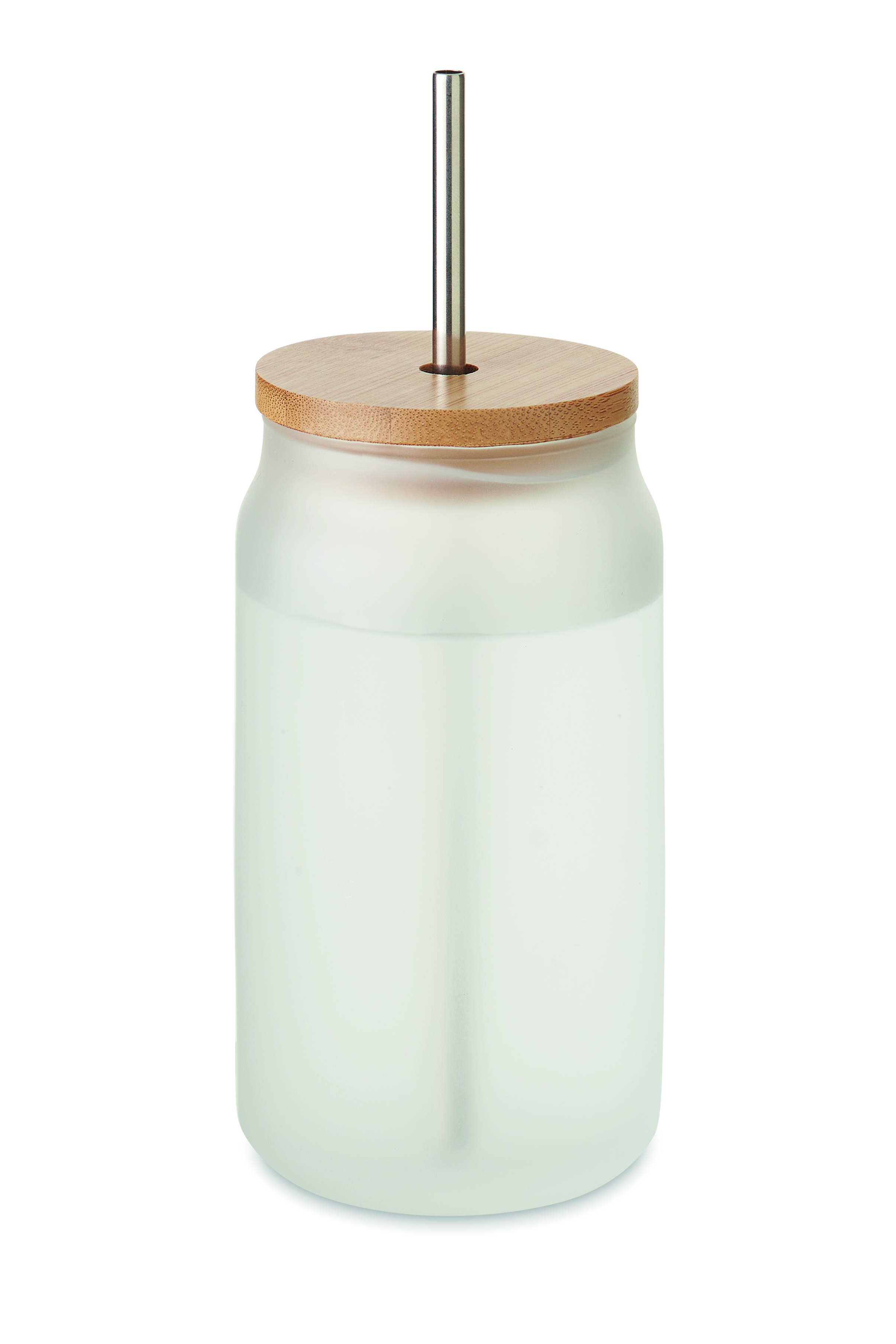 Trinkglas Subli 400ml mit Bambusdeckel & Edelstahl-Halm bedruckbar