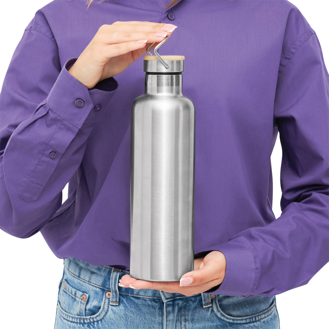 Vakuum-Isolierflasche JUMBO MILITARY 1000 ml Edelstahl mit Bambusdeckel