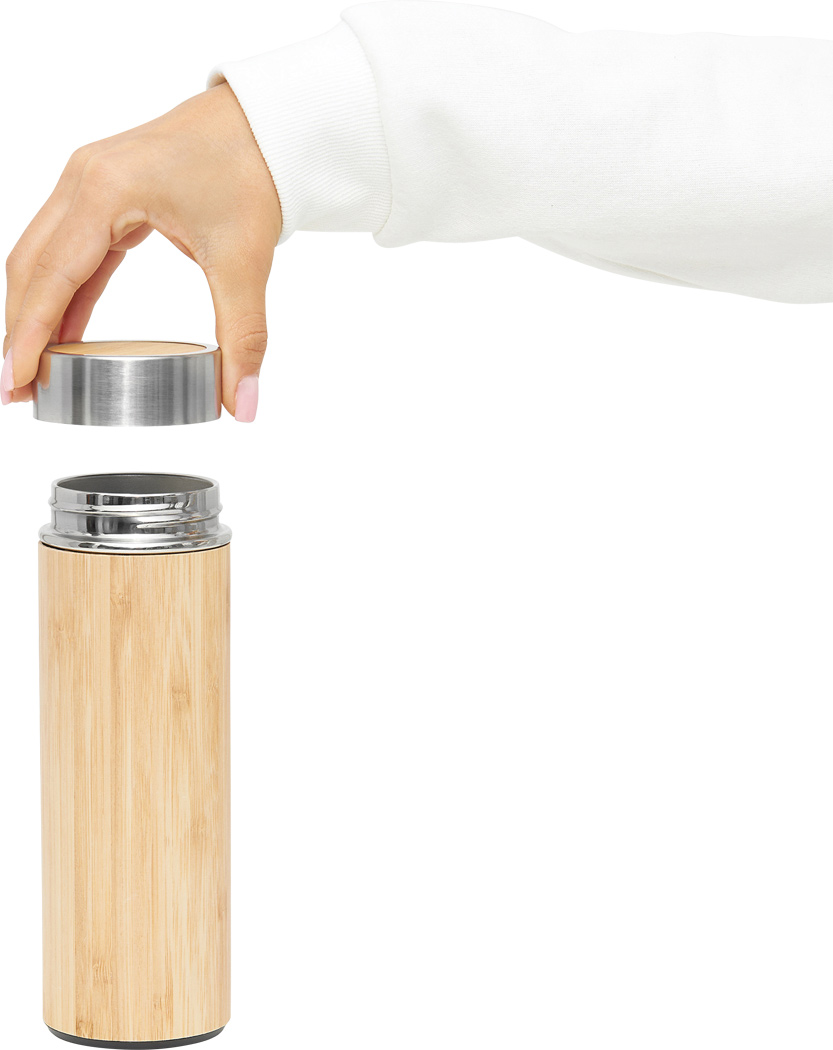 Isolierflasche BAMBOO GO 350 ml – Edelstahl/Bambus, bedruckbar