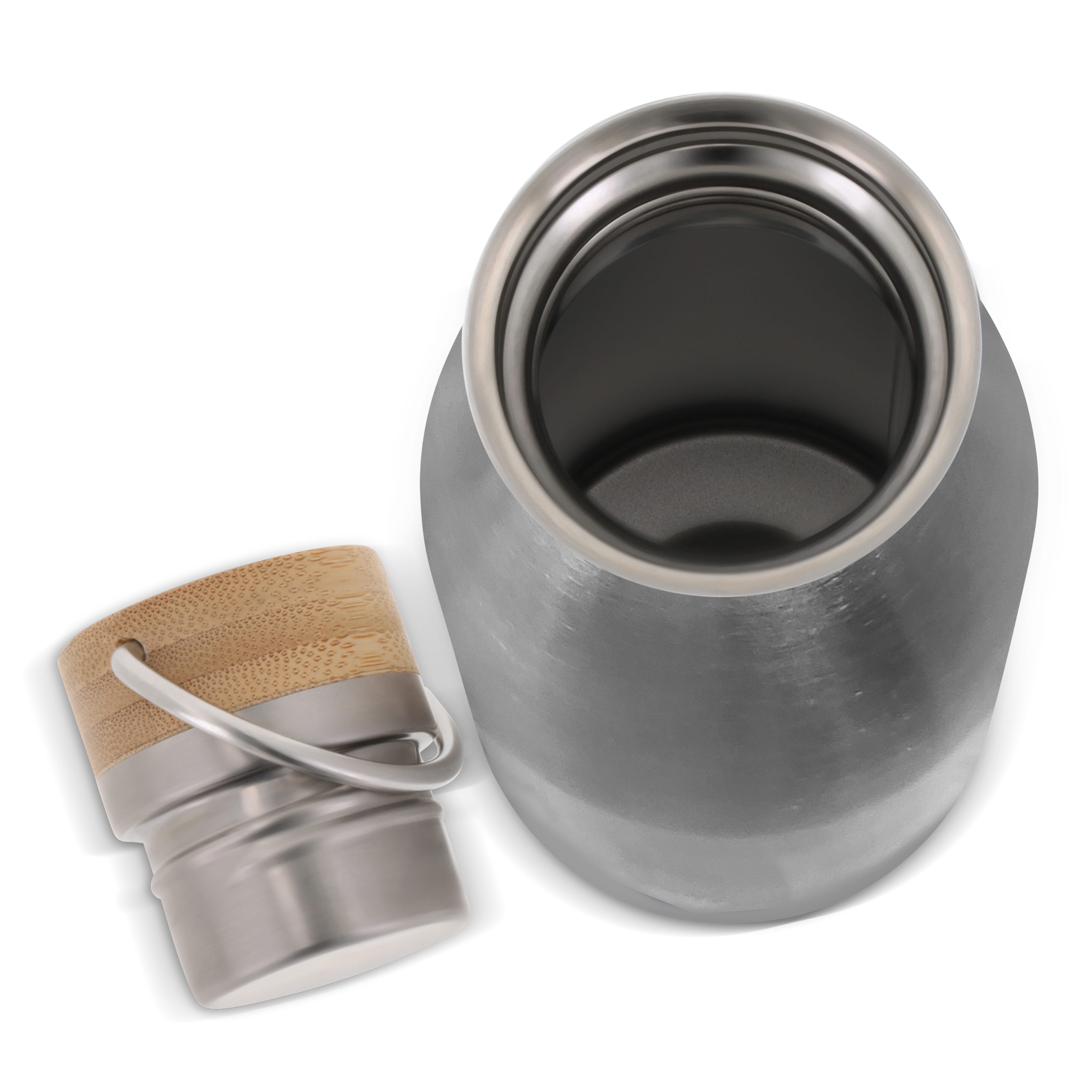 Isolierflasche 500 ml mit Bambusdeckel - Edelstahl, bedruckbar