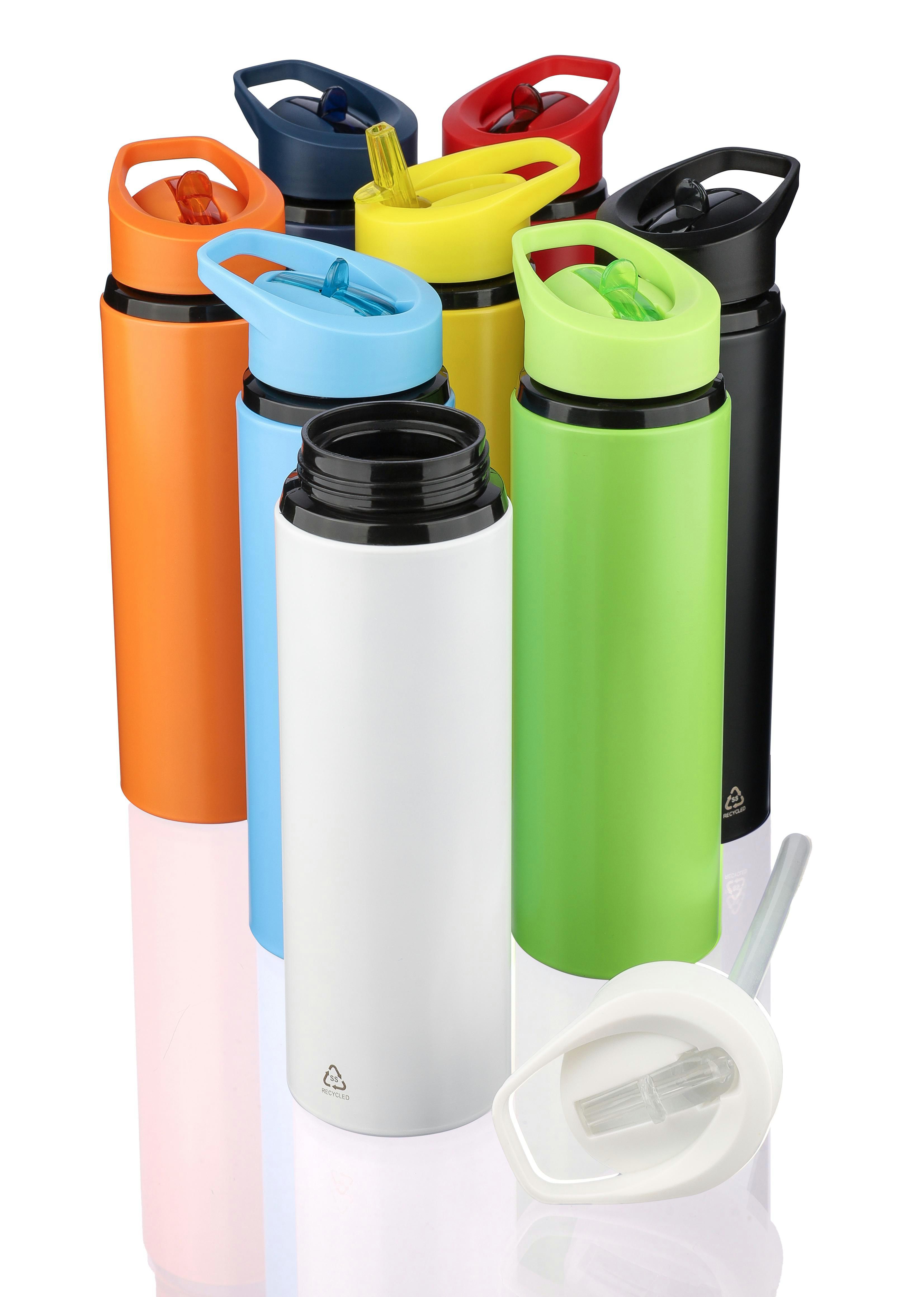 Trinkflasche Edelstahl 500 ml Zeno – recycelt, mit Strohhalm, bedruckbar