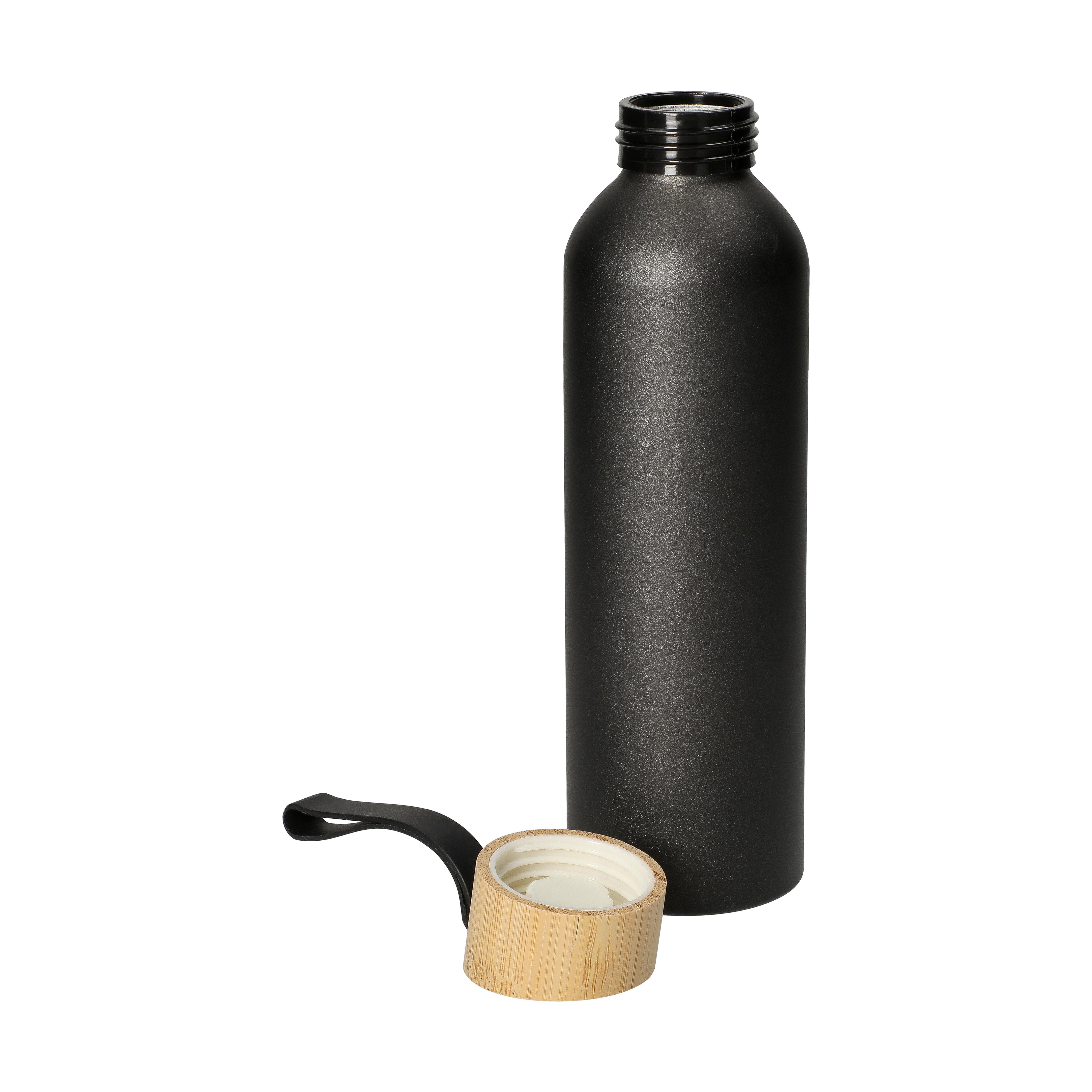 Aluminiumflasche "Bamboo" 600 ml mit Bambusdeckel – bedruckbar als Werbeartikel