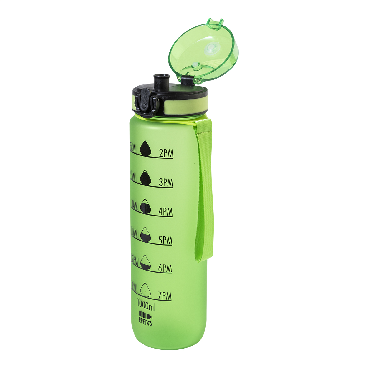 RPET Trinkflasche 1000 ml mit Motivationsanzeige & Flip-Top, bedruckbar