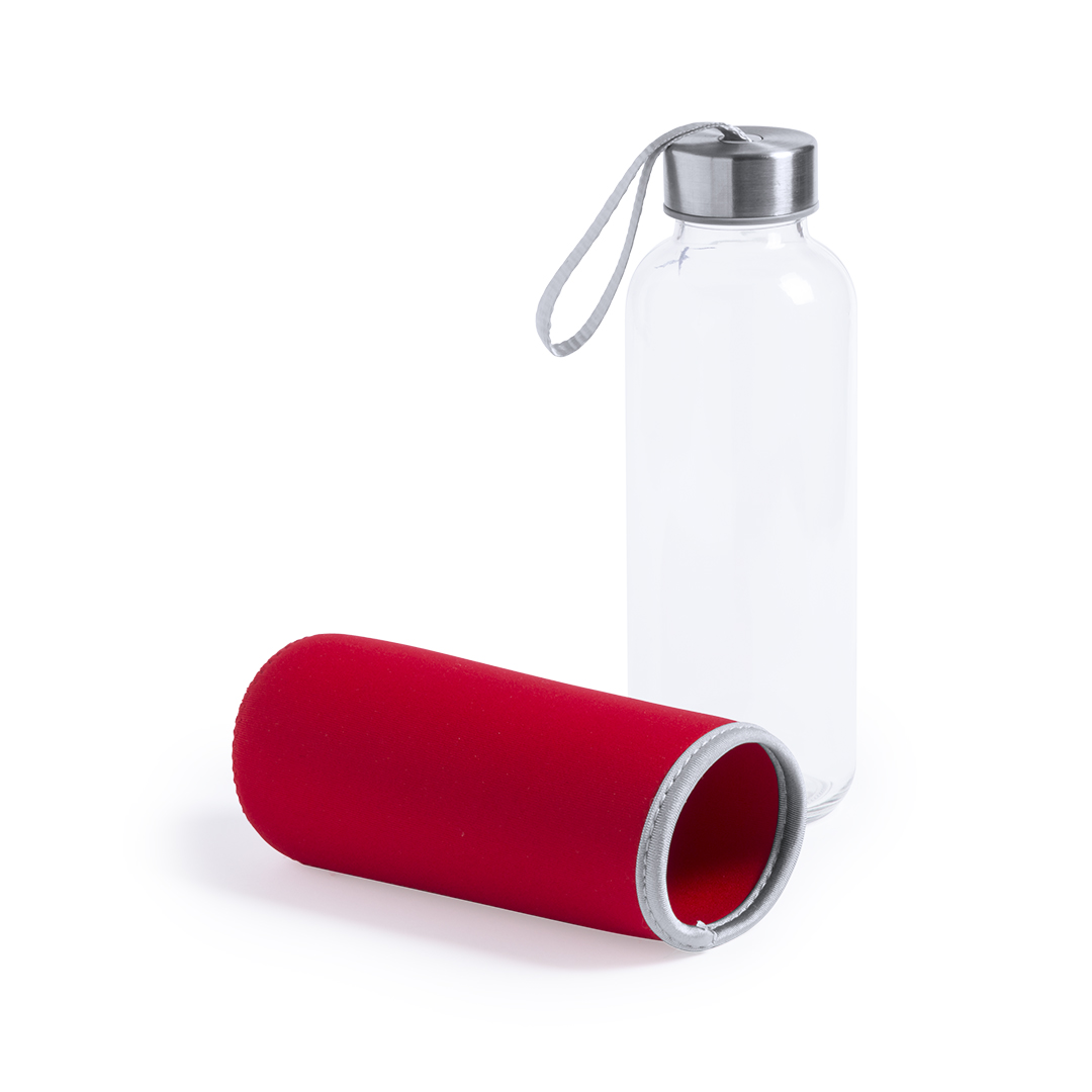 Glas-Trinkflasche Dokath 420 ml mit Neoprenhülle & Trageriemen