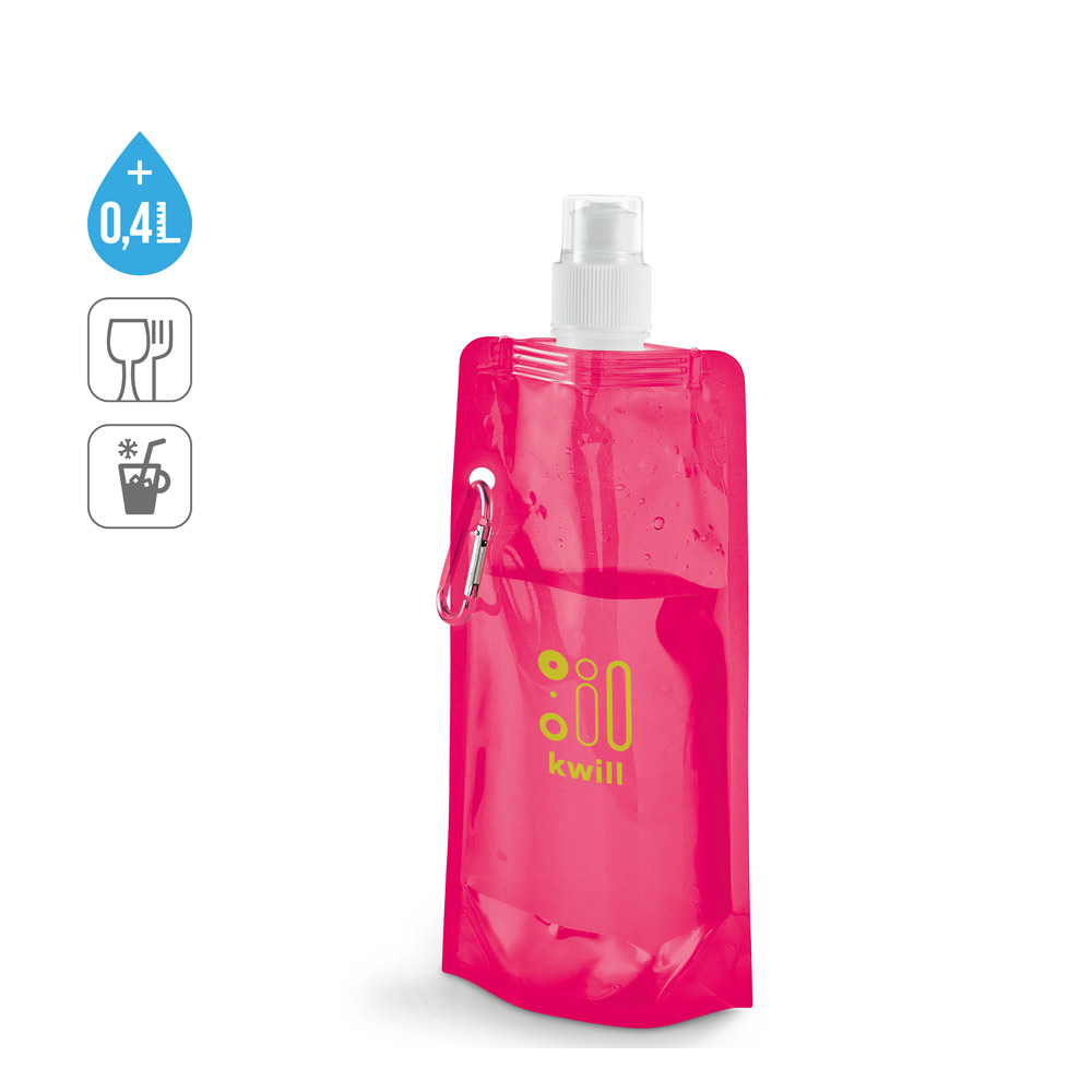 Faltflasche PE 460 ml bedruckbar – Trinkflasche mit Karabiner & Push-Pull