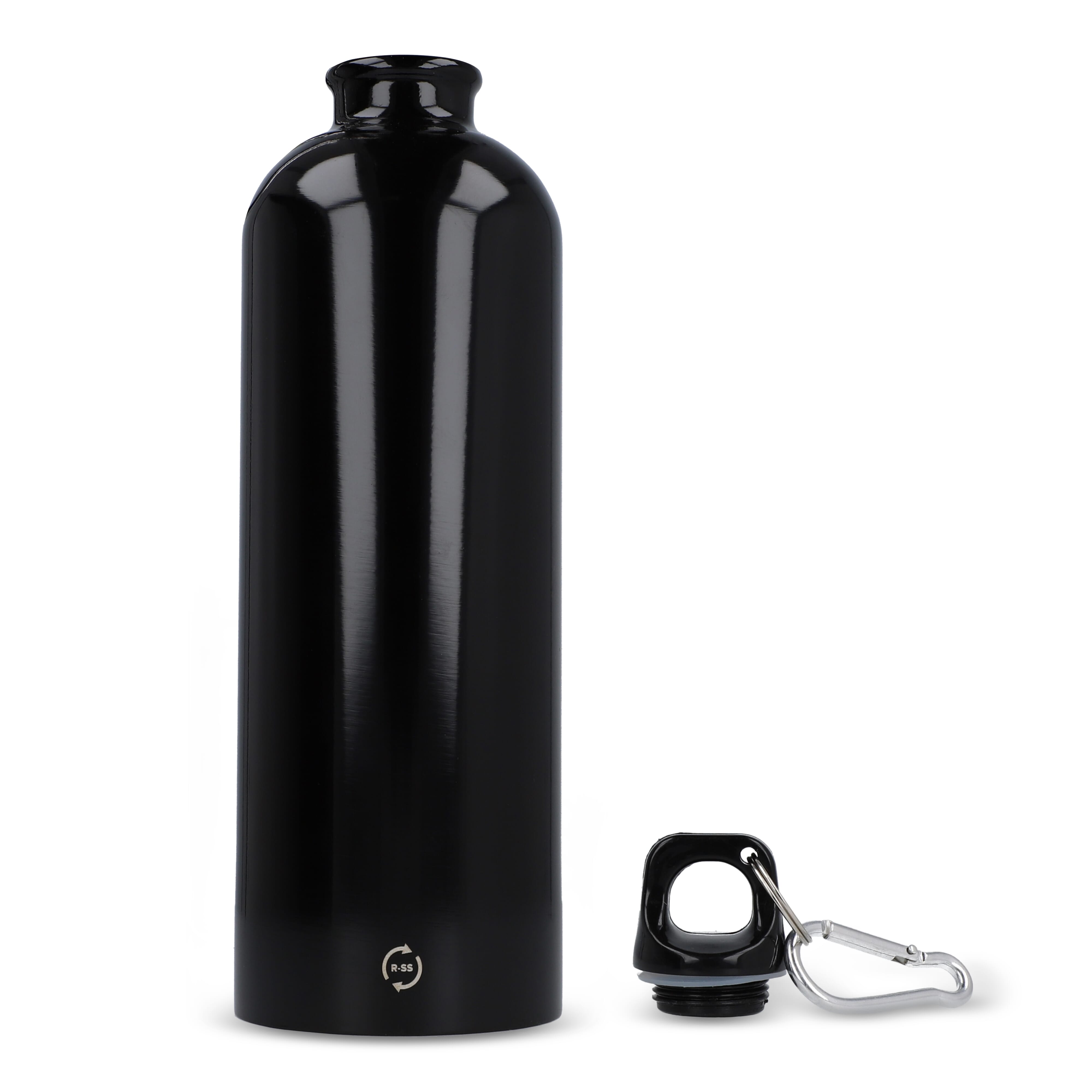 Edelstahl-Trinkflasche 750ml einwandig mit Karabiner, recycelt