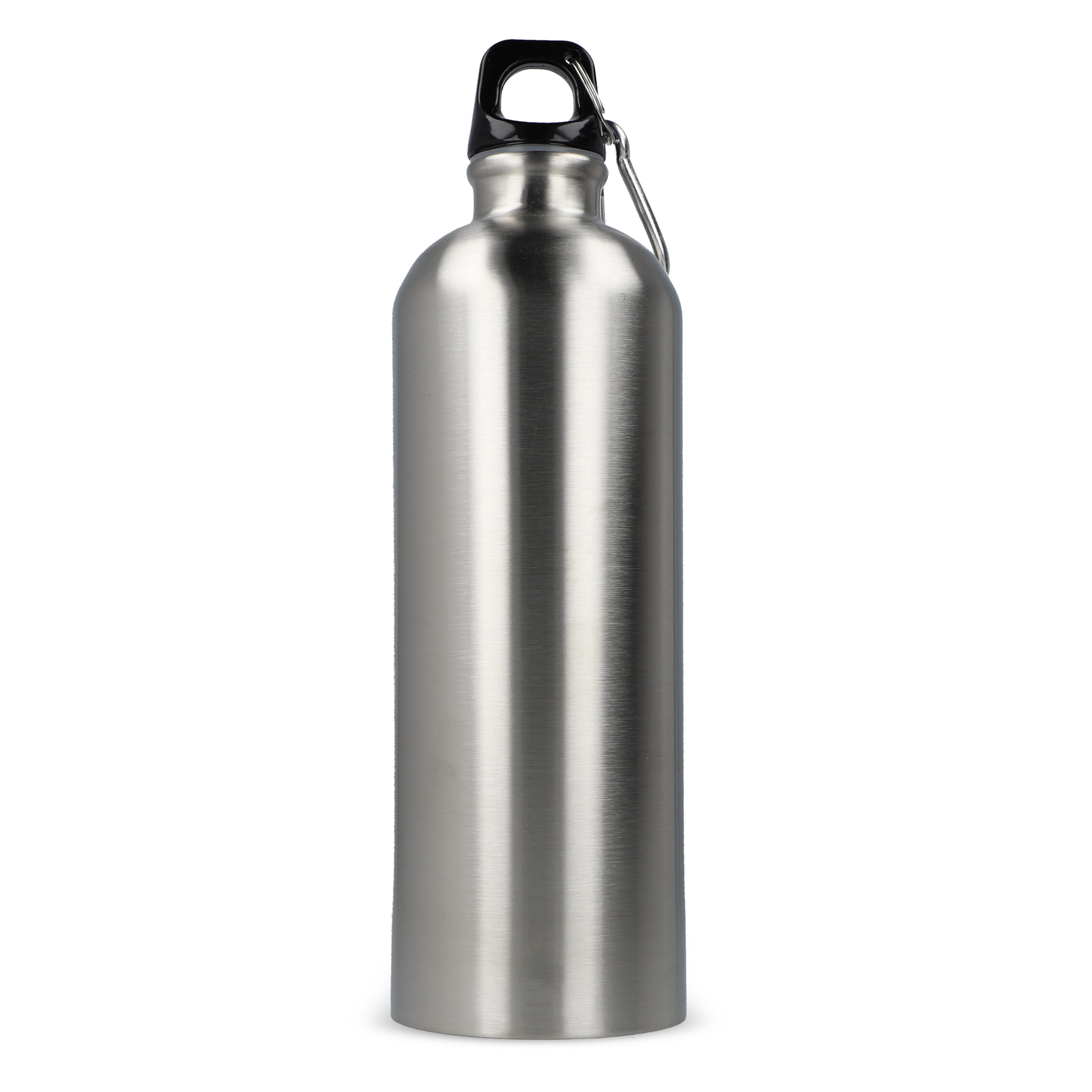 Edelstahl-Trinkflasche 750ml einwandig mit Karabiner, recycelt