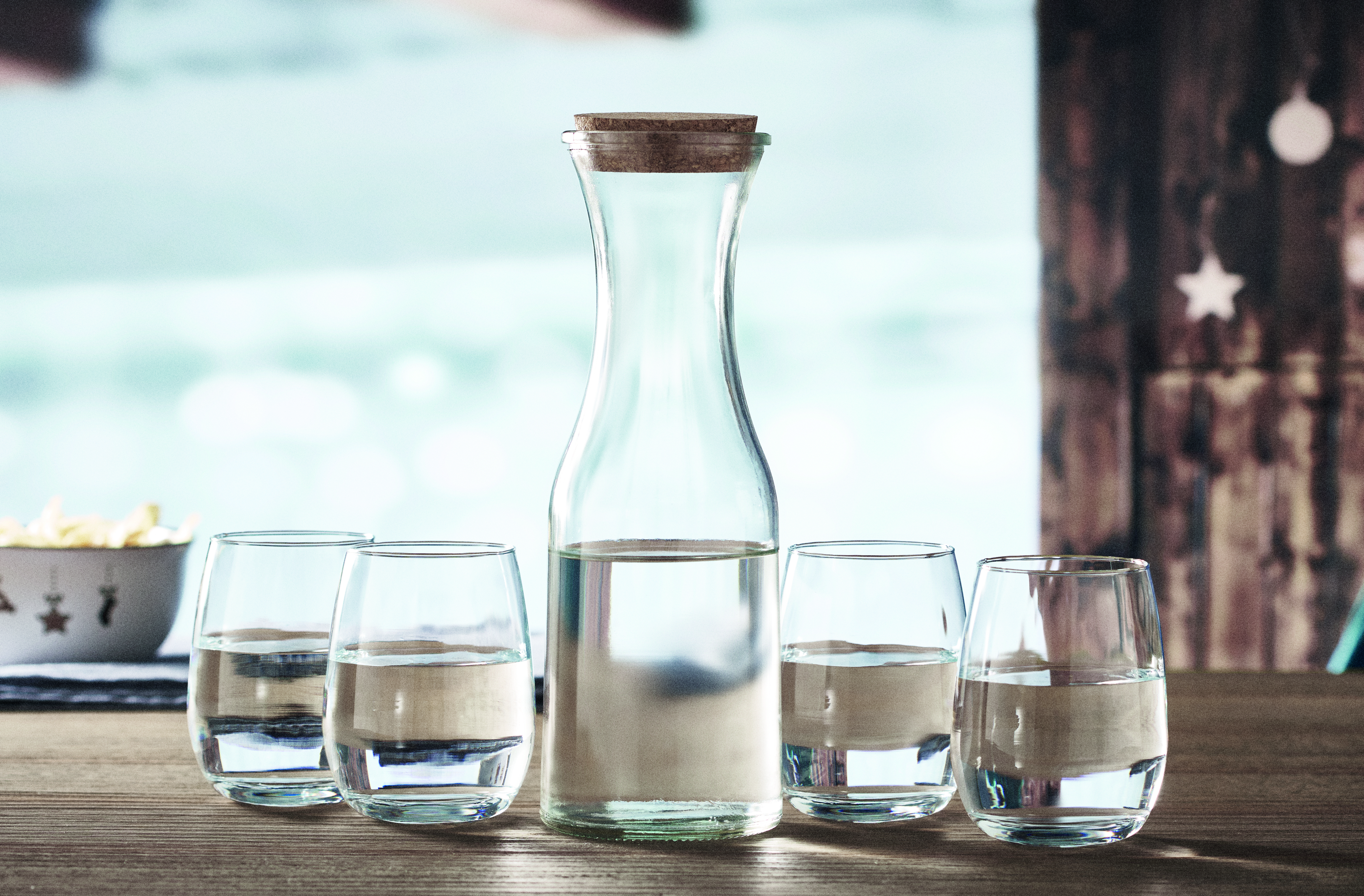 Karaffe aus recyceltem Glas 1L mit Korkverschluss PICCA, bedruckbar