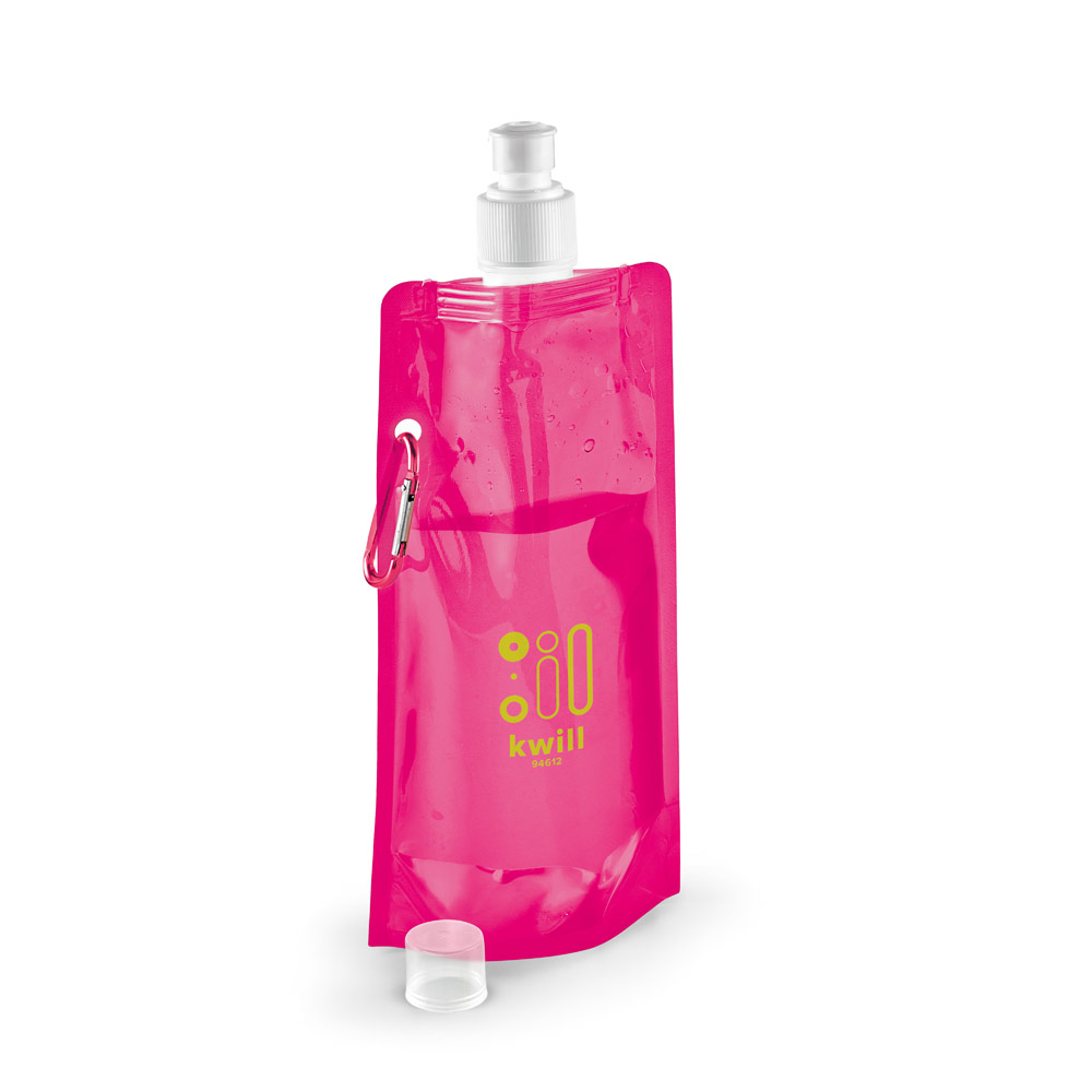 Faltflasche PE 460 ml bedruckbar – Trinkflasche mit Karabiner & Push-Pull