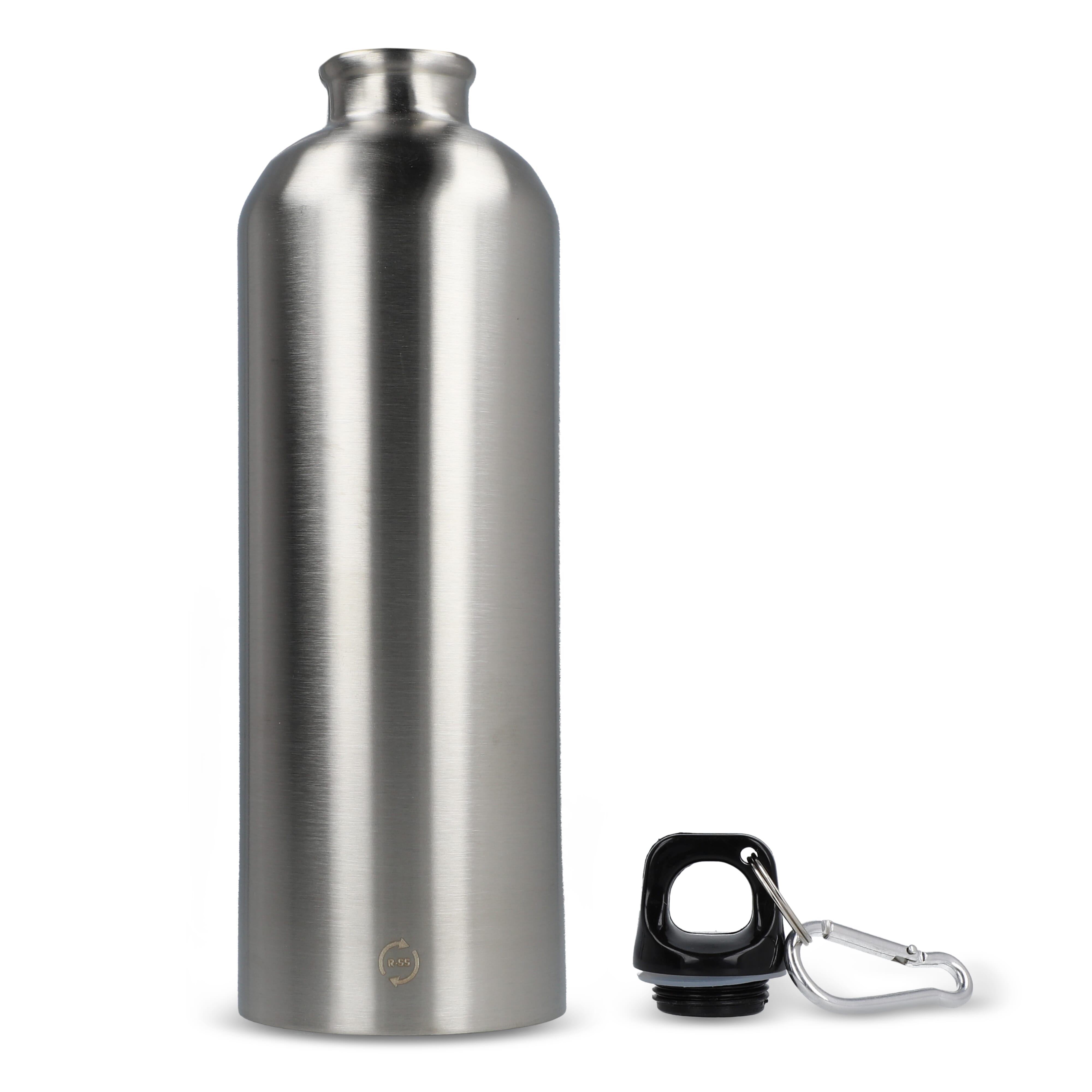 Edelstahl-Trinkflasche 750ml einwandig mit Karabiner, recycelt