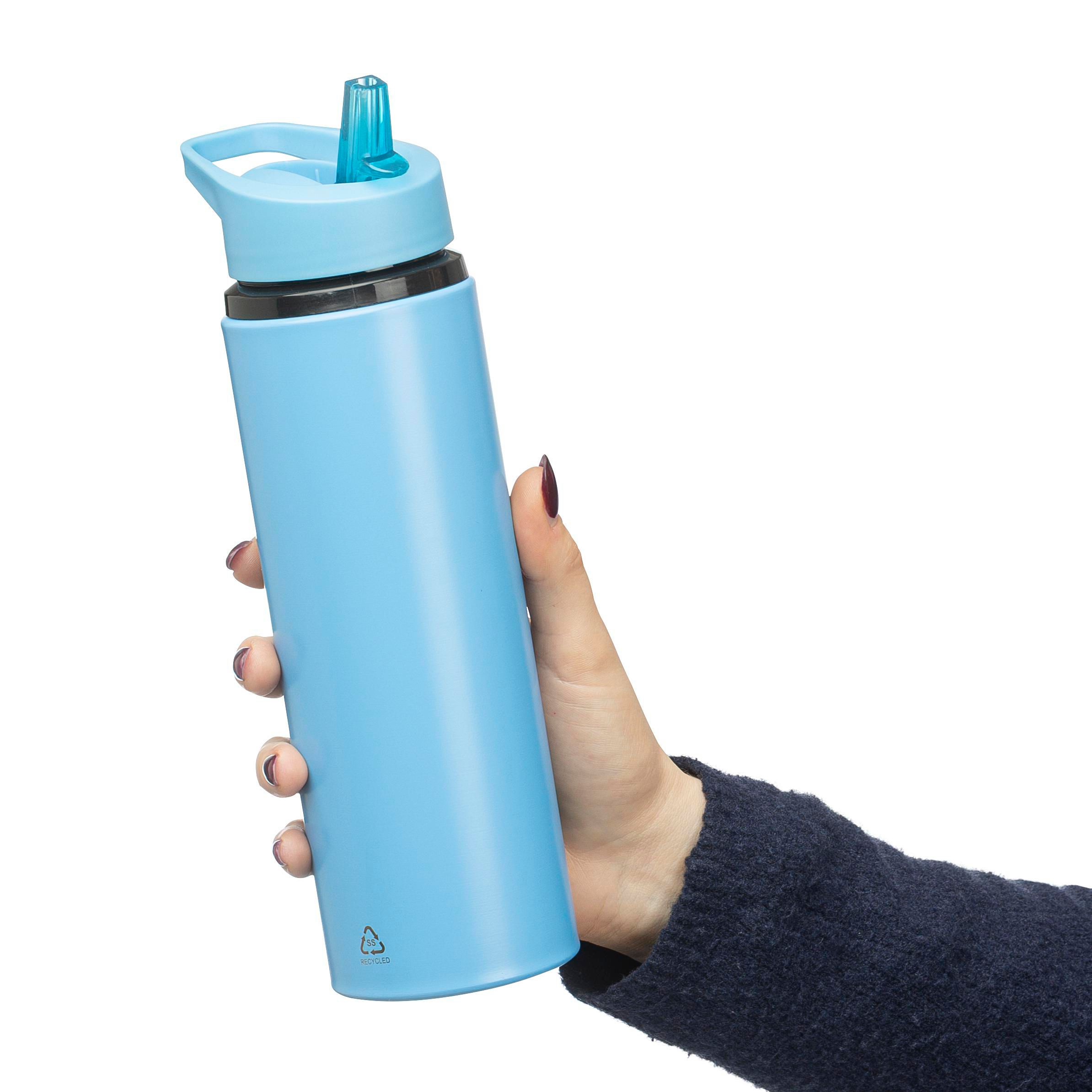 Trinkflasche Edelstahl 500 ml Zeno – recycelt, mit Strohhalm, bedruckbar