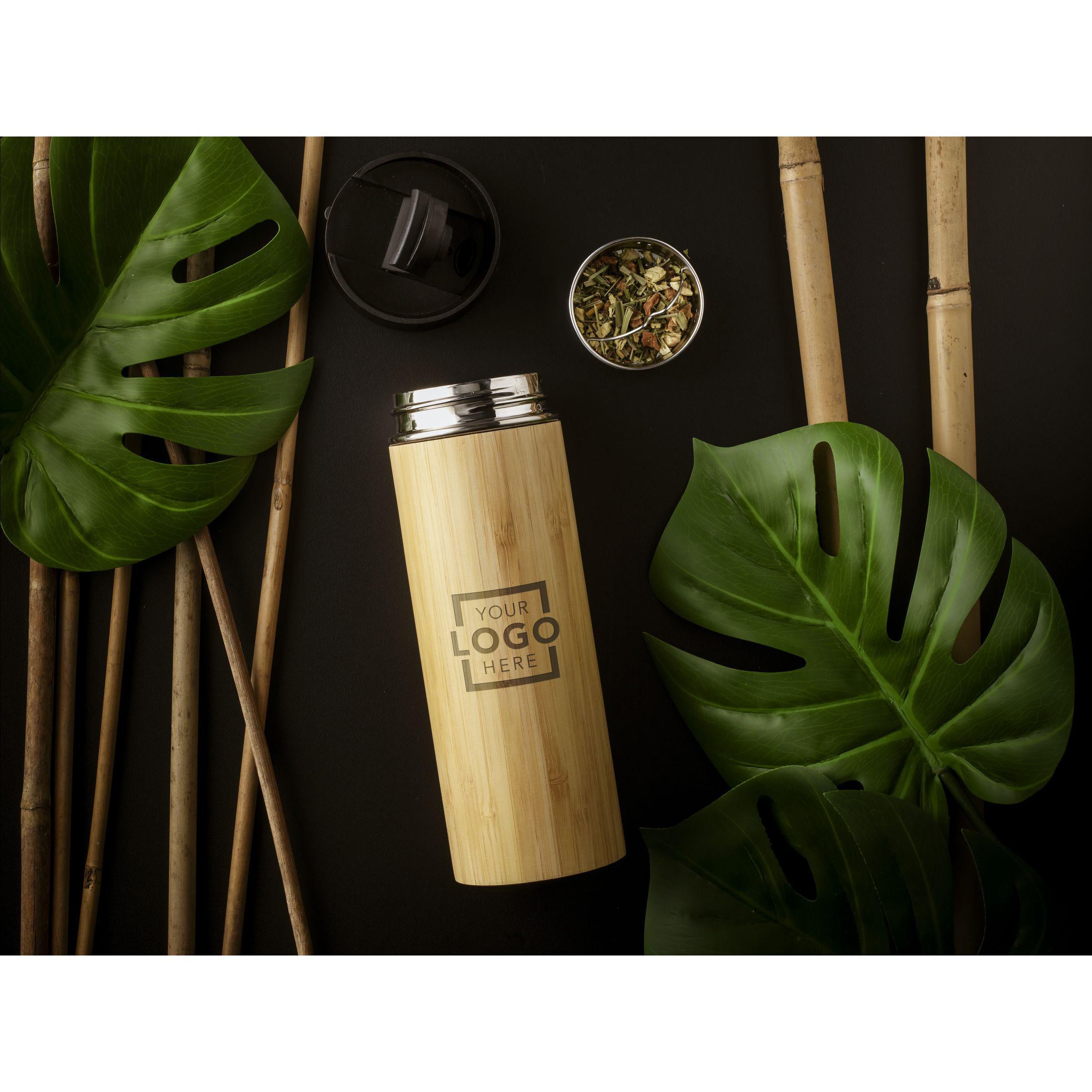 Thermoflasche Sakura 360 ml Edelstahl mit Bambus & Teesieb