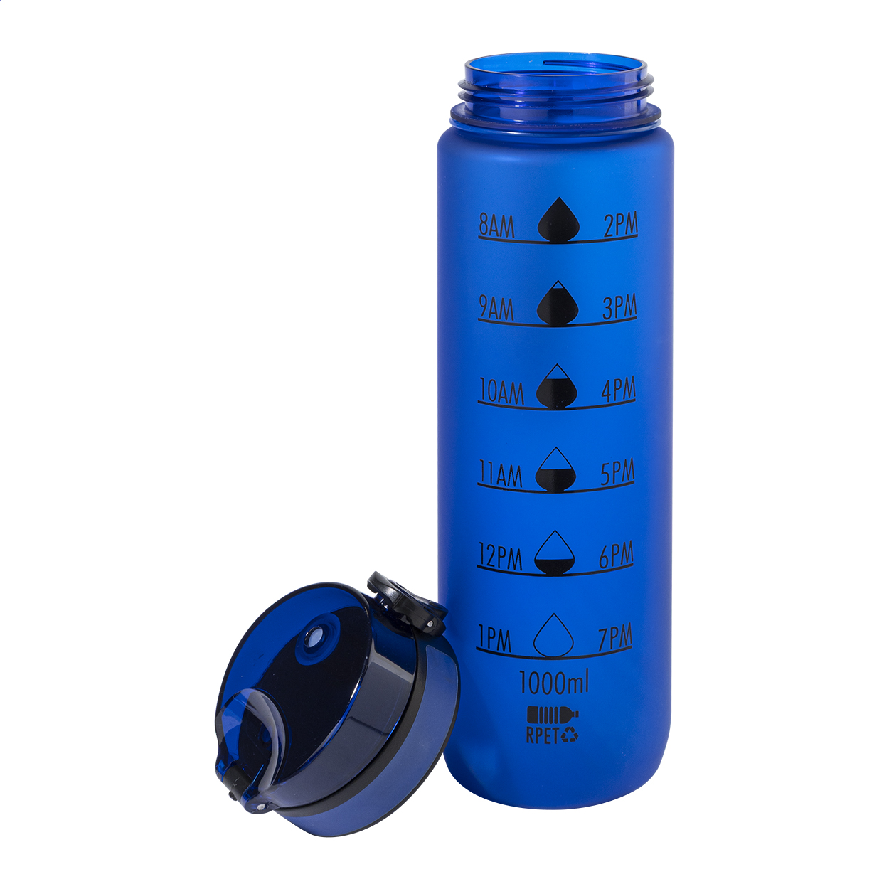 RPET Trinkflasche 1000 ml mit Motivationsanzeige & Flip-Top, bedruckbar