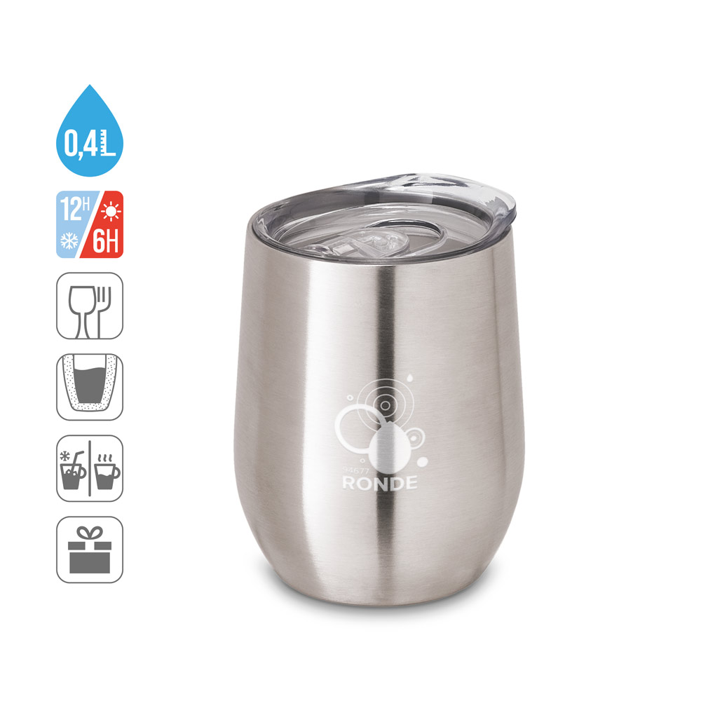 RONDE Reisebecher Edelstahl 400 ml, doppelwandig vakuumisoliert