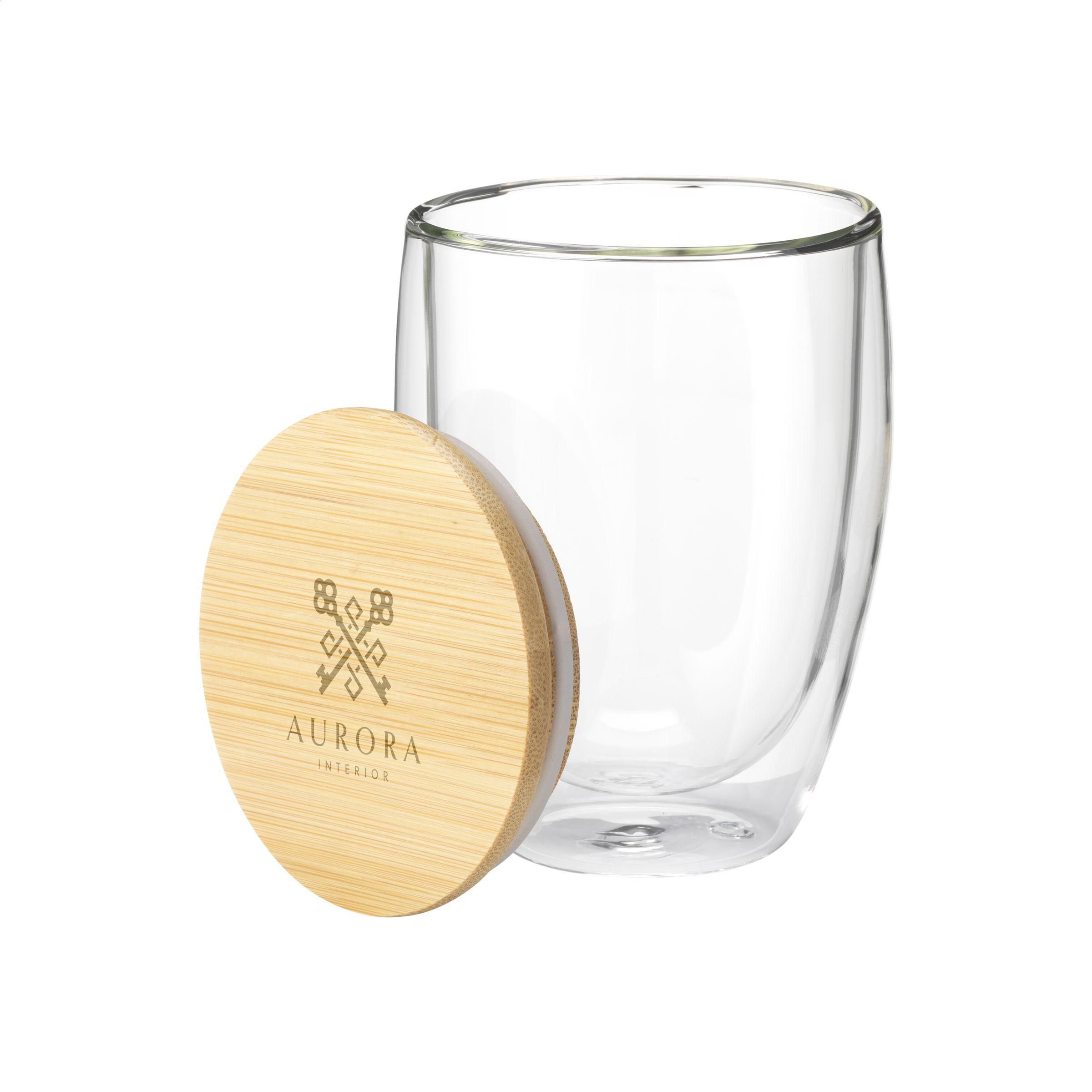 Doppelwandiges Borosilikatglas Alba 350 ml mit Bambusdeckel
