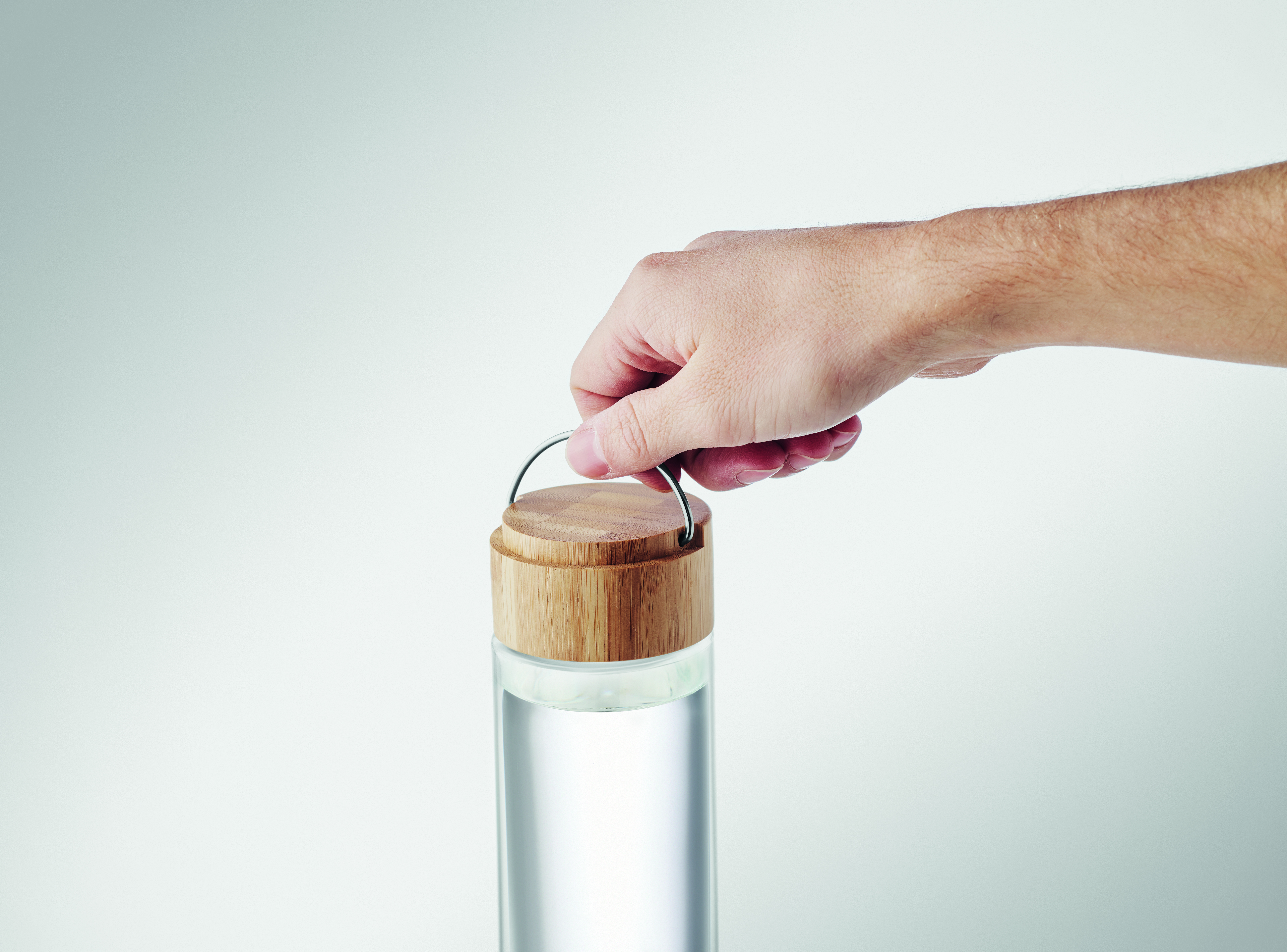 Glas-Trinkflasche 500 ml AMELAND mit Bambus-Verschluss, bedruckbar