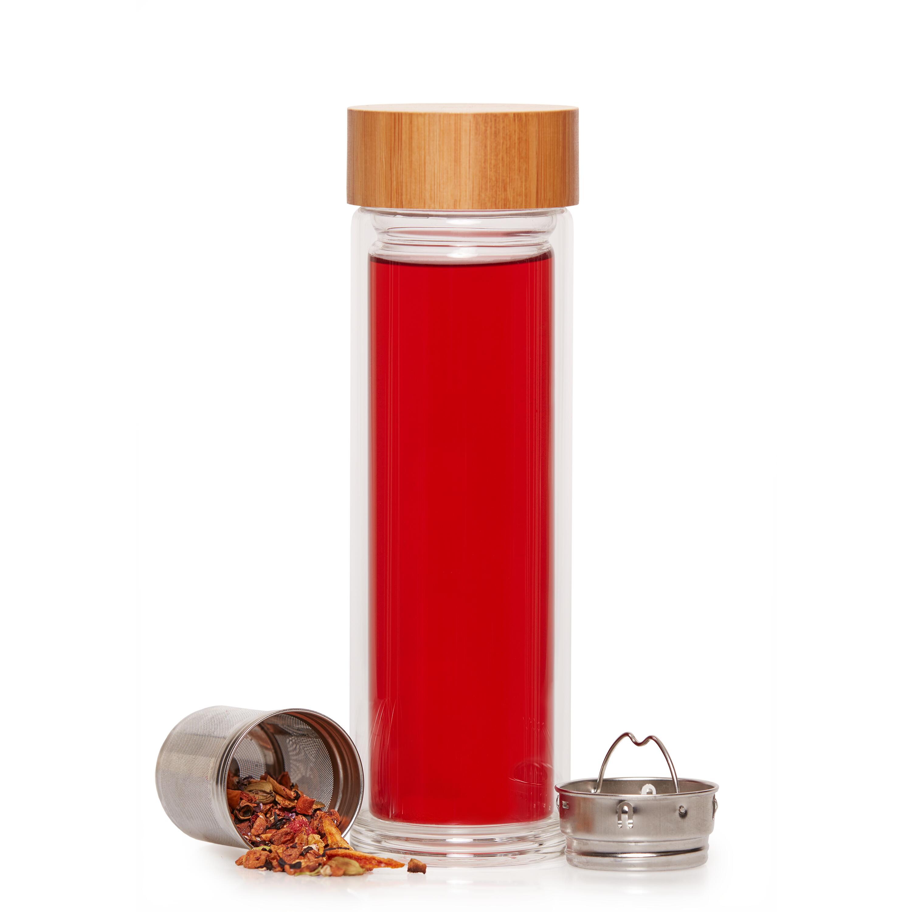 Glasflasche "Tea" 0,40 l aus Borosilikat mit Teesieb & Bambusdeckel