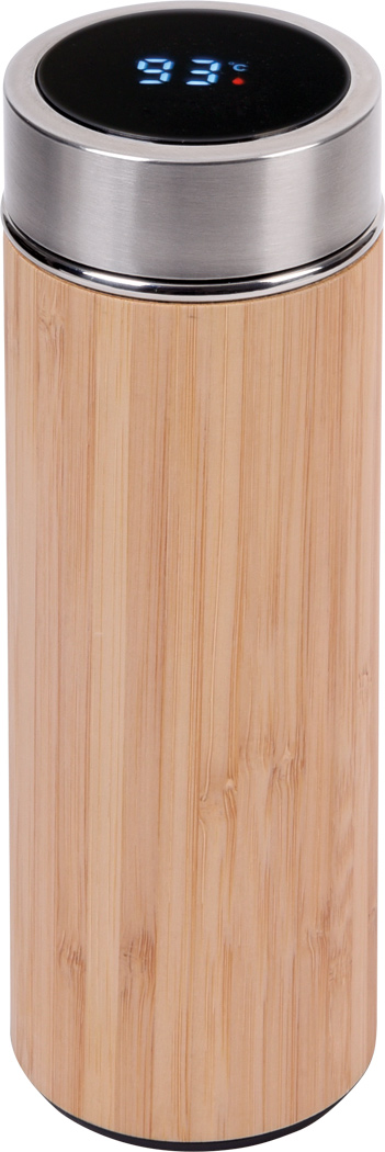 Isolierflasche Bambus BAMBOO TEMP, Edelstahl 400 ml mit Thermometer & Teesieb