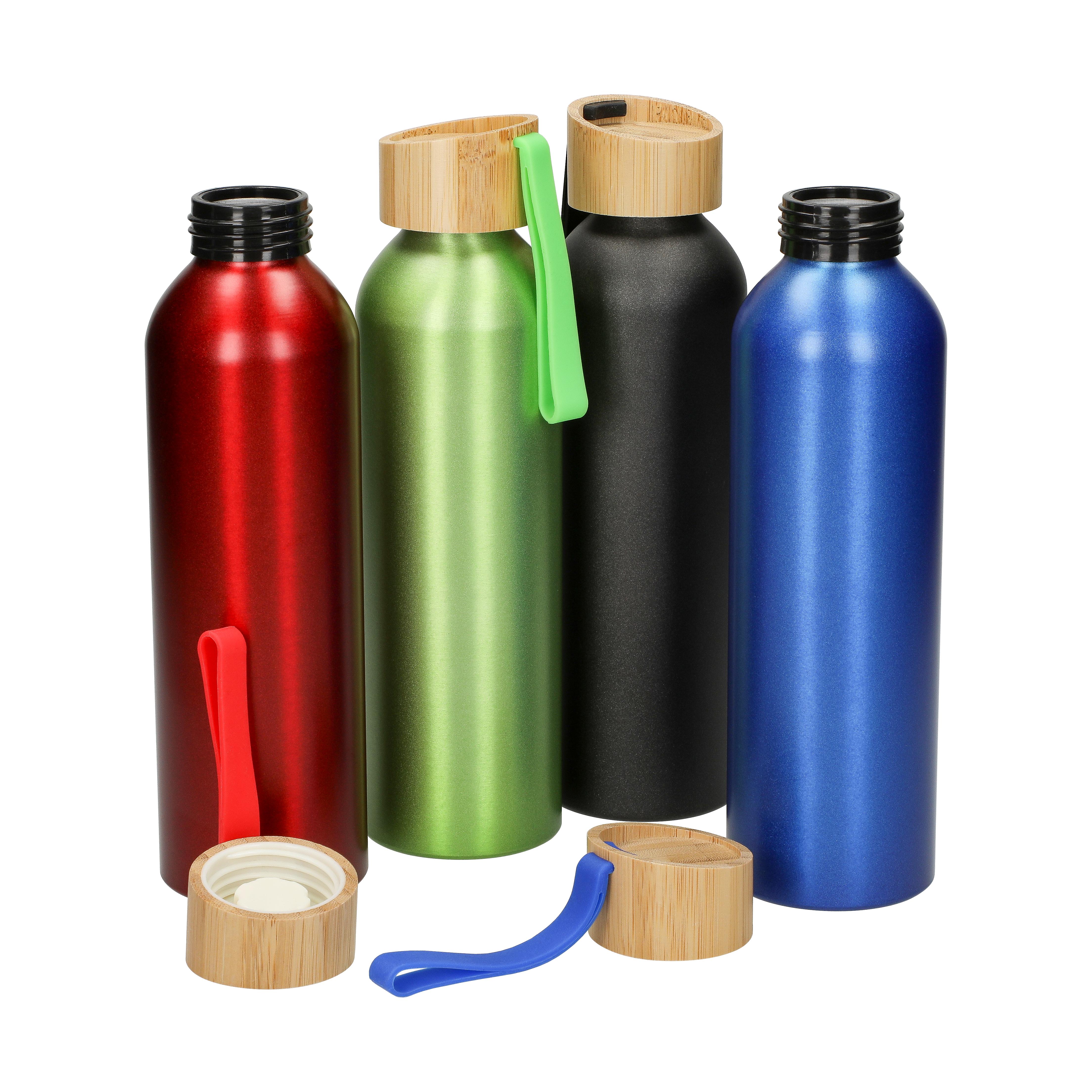 Aluminiumflasche "Bamboo" 600 ml mit Bambusdeckel – bedruckbar als Werbeartikel