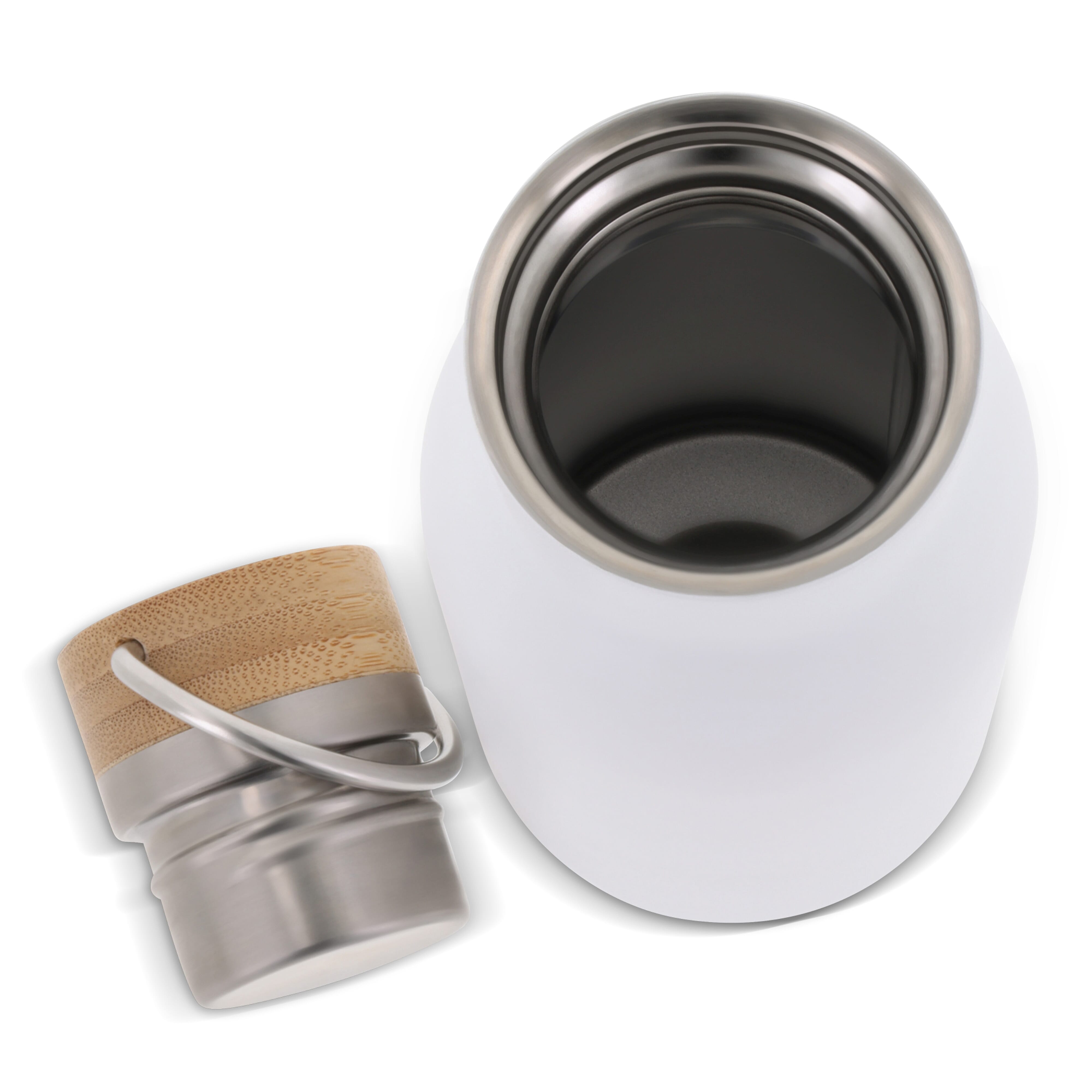 Isolierflasche 500 ml mit Bambusdeckel - Edelstahl, bedruckbar