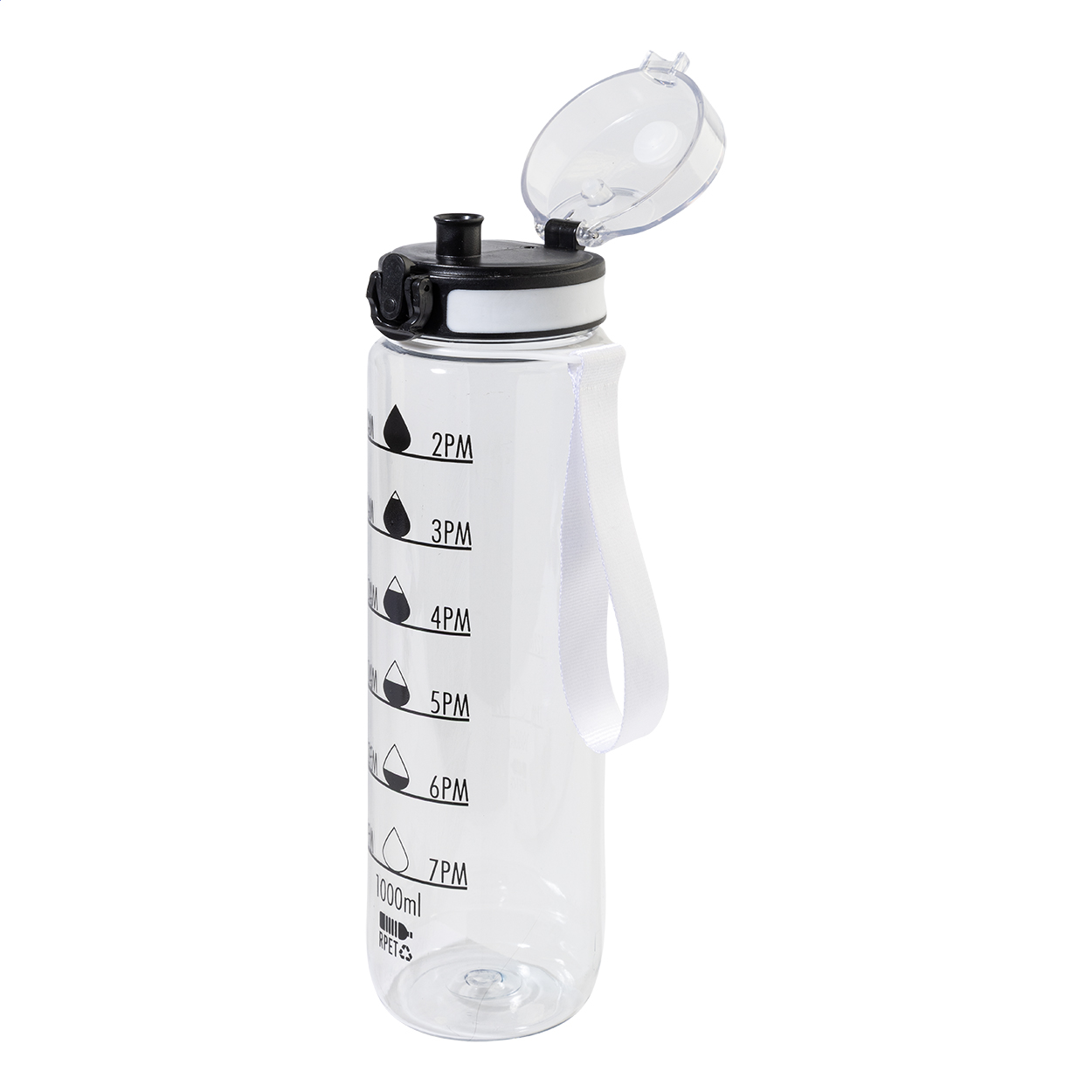 RPET Trinkflasche 1000 ml mit Motivationsanzeige & Flip-Top, bedruckbar
