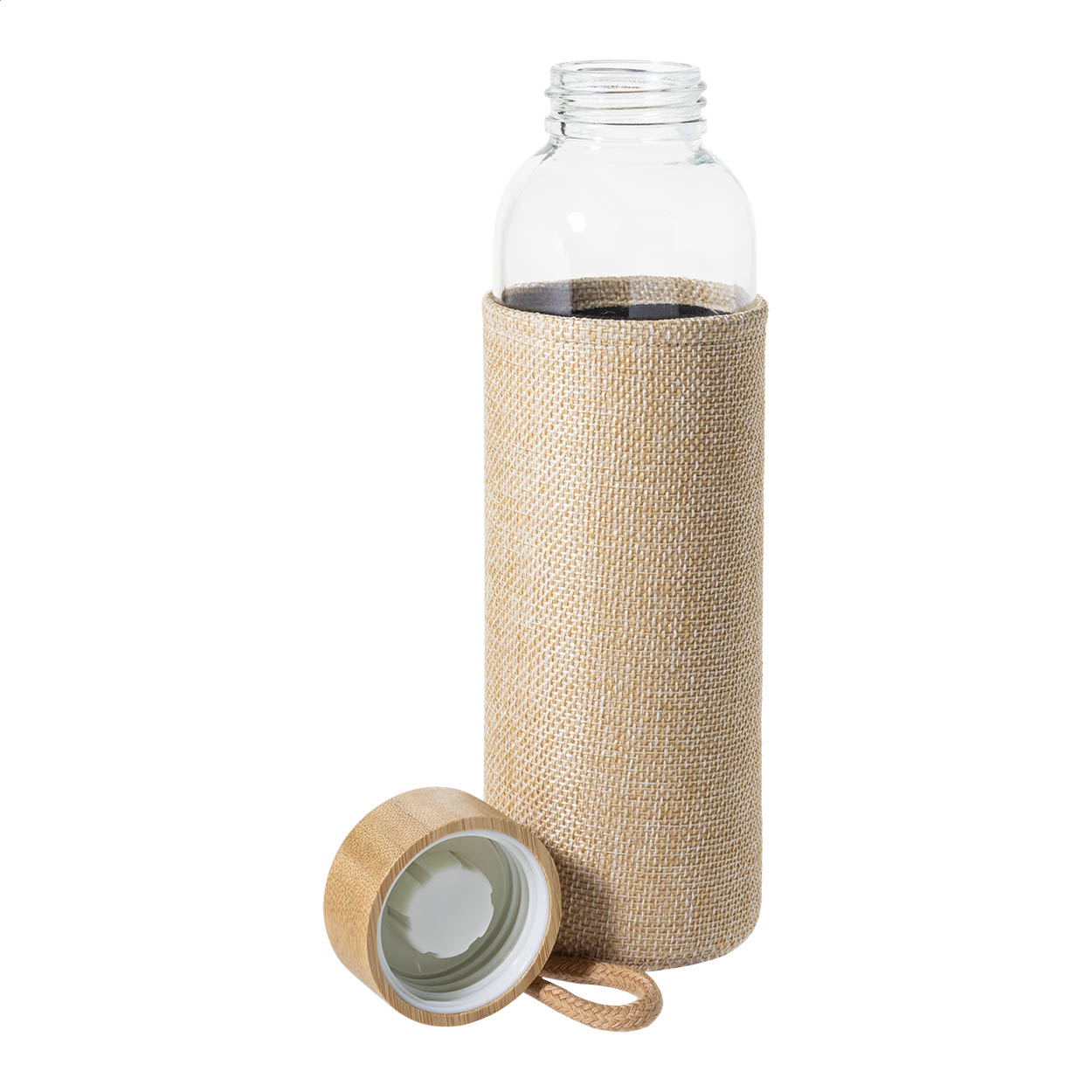 Glas-Trinkflasche Korpok 500 ml mit Polyesterhülle & Bambusdeckel