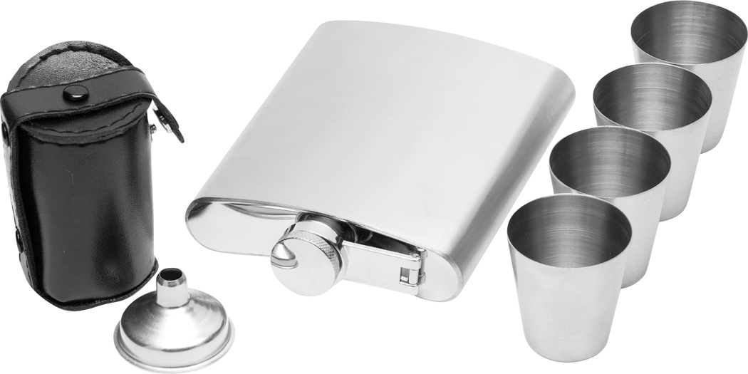 Flachmann-Set GENTLEMAN aus Edelstahl, 7-teilig, ca. 210 ml, bedruckbar