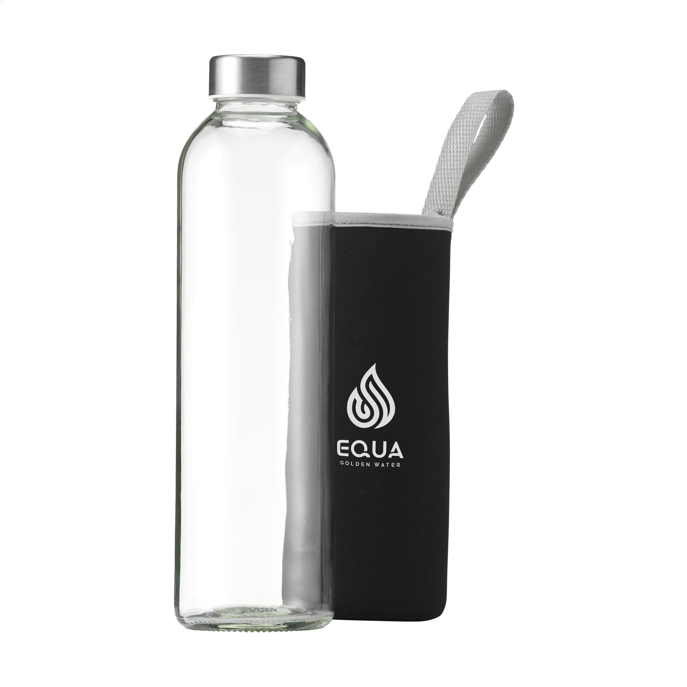 Glas-Trinkflasche 750 ml mit Neoprenhülle, Edelstahlverschluss – bedruckbar