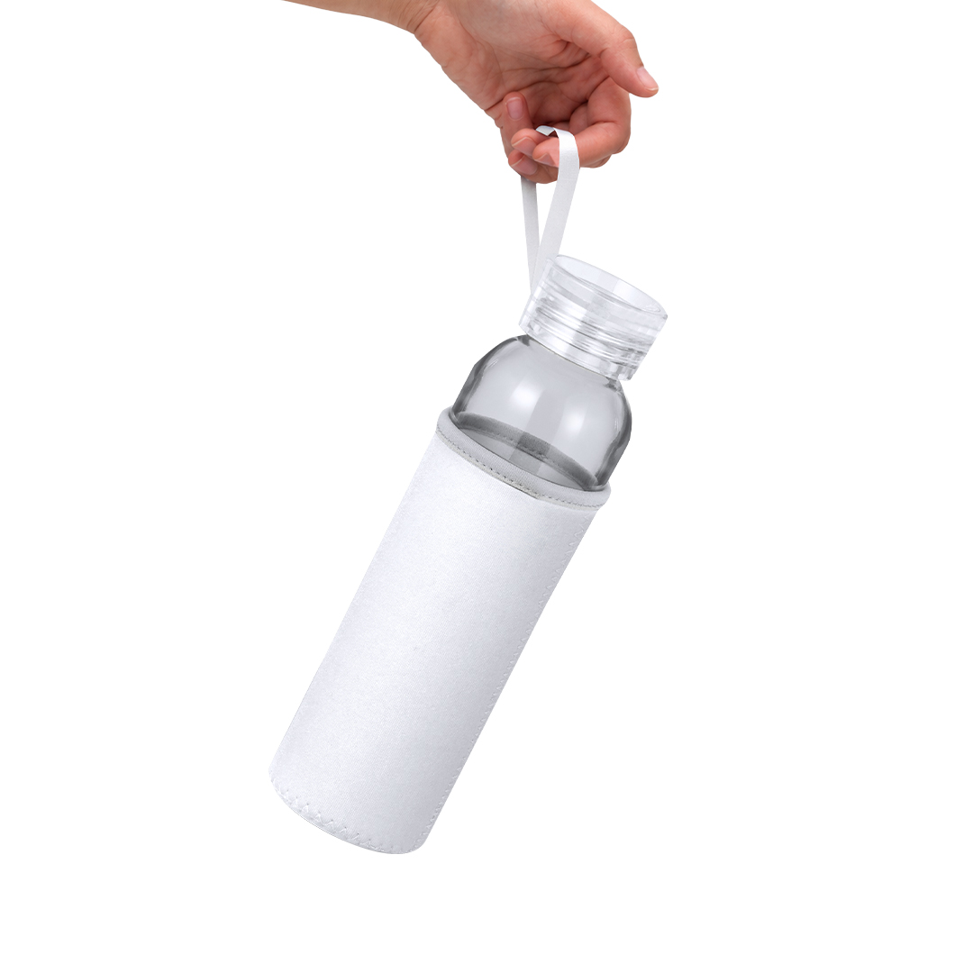 Trinkflasche Glas 500 ml mit Silikongriff & Softshell-Hülle, bedruckbar