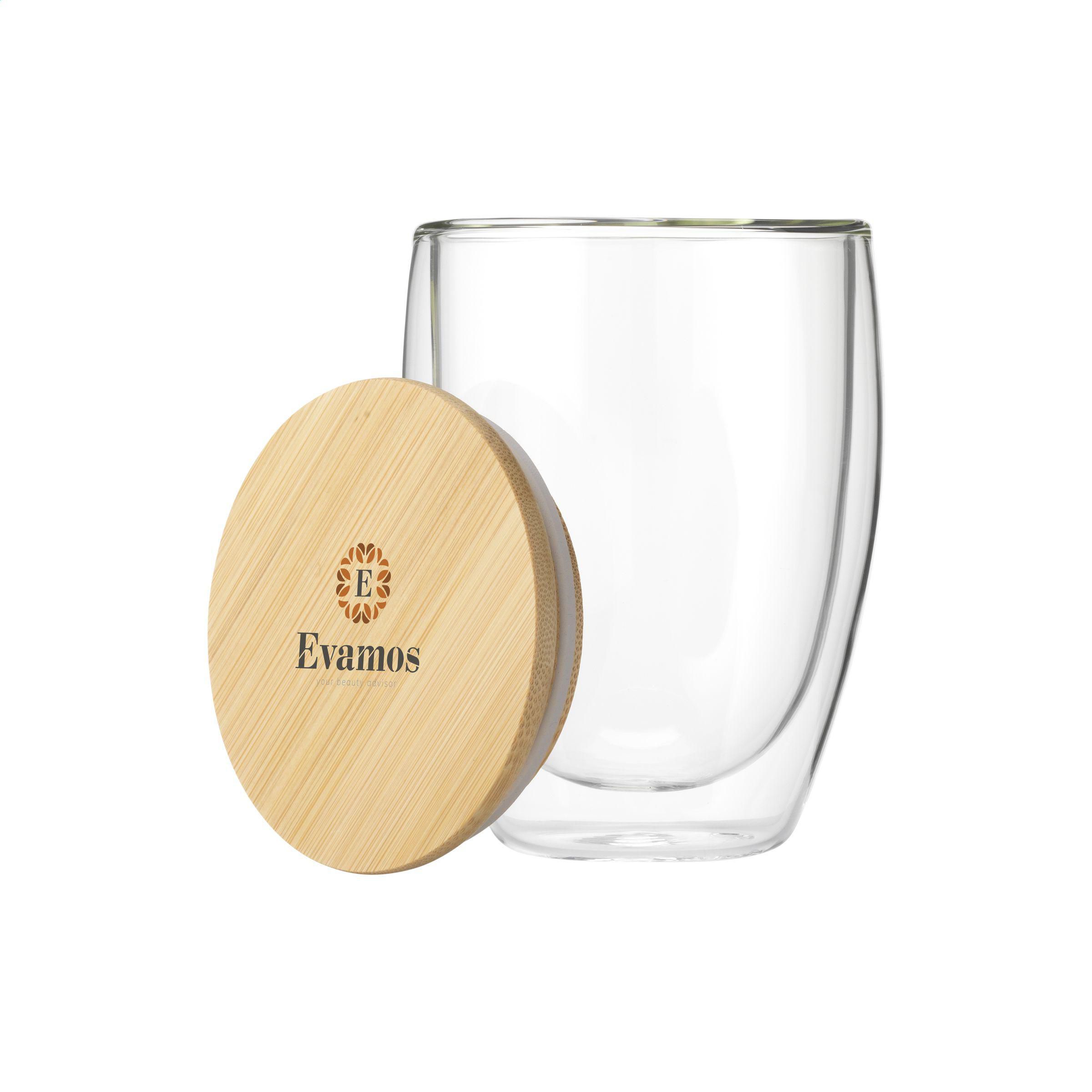 Doppelwandiges Borosilikatglas Alba 350 ml mit Bambusdeckel