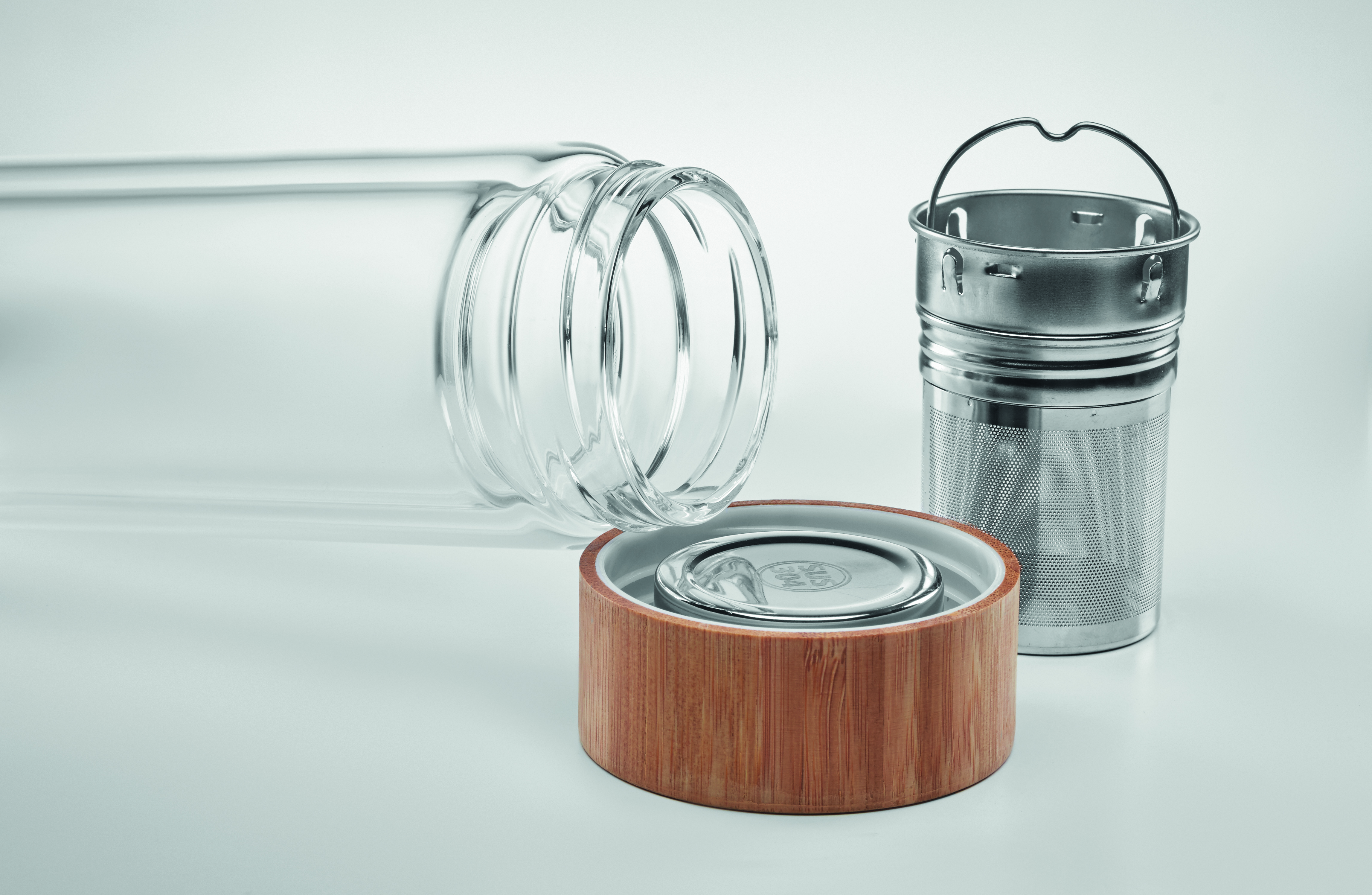 Glas-Trinkflasche 400ml BATUMI GLASS - doppelwandig, Bambusdeckel