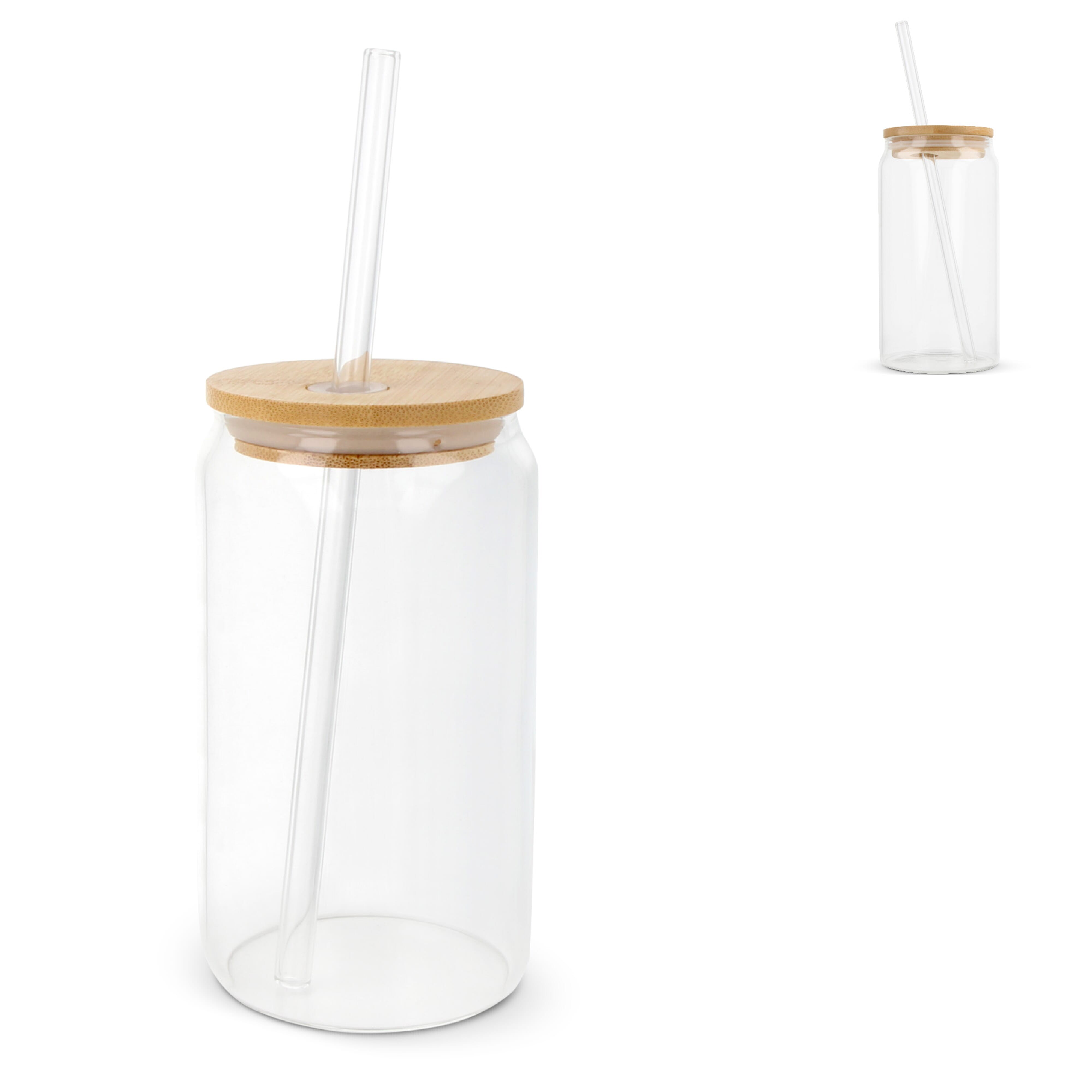 Trinkglas mit Bambusdeckel & Strohhalm 450 ml aus Borosilikatglas