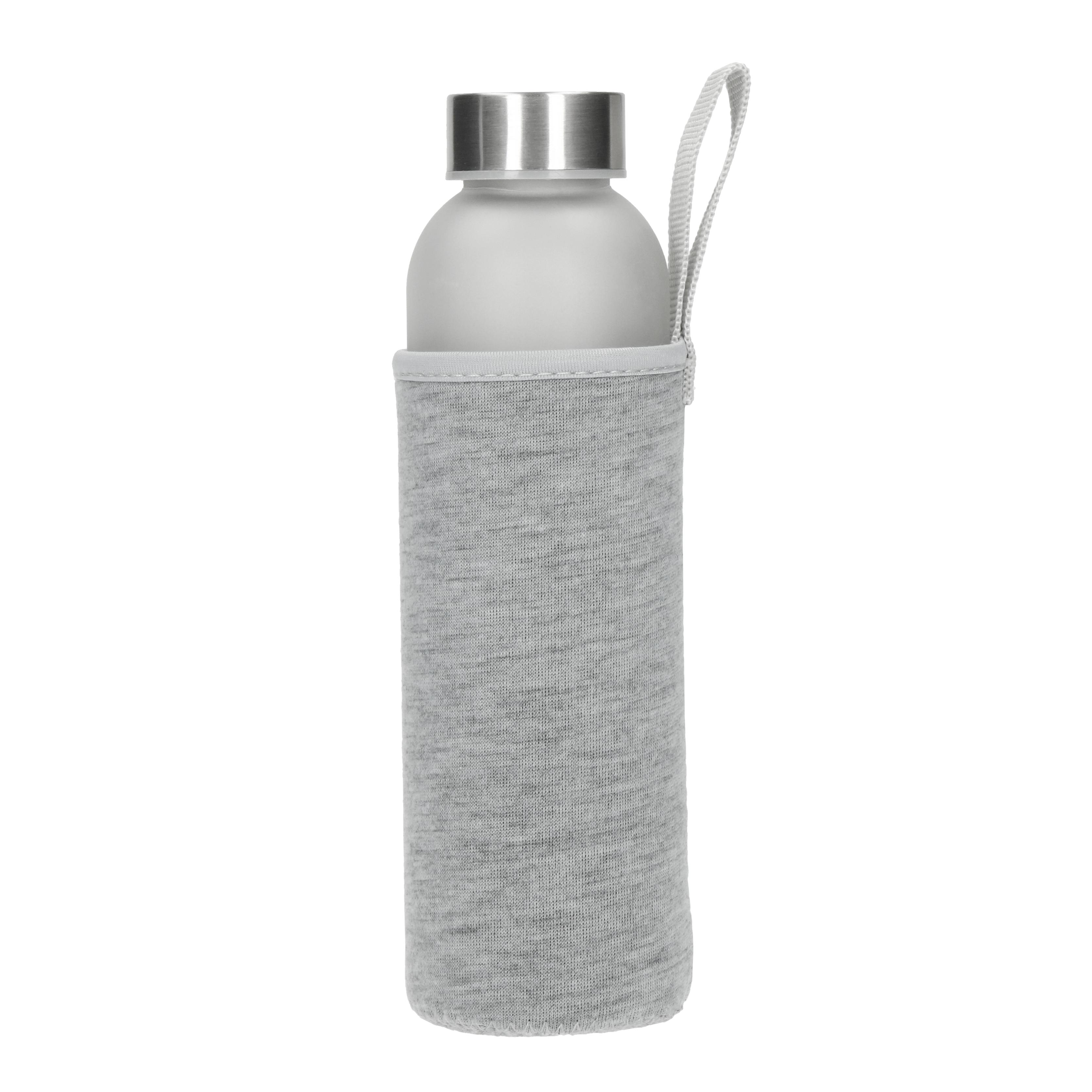 Glasflasche "Iced" 0,45 l mit Hülle & Metalldeckel – bedruckbar