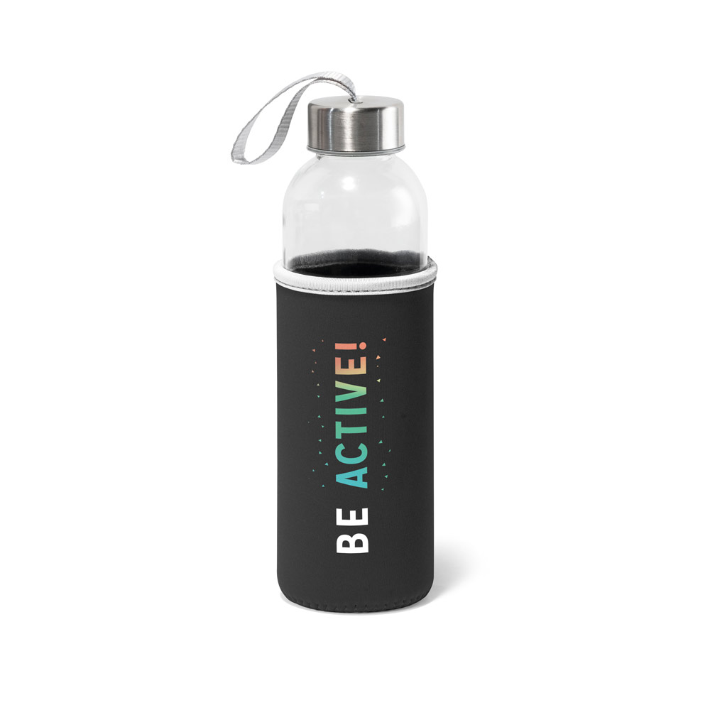 Sportflasche RAISE Glas & Edelstahl 520 ml – Trinkflasche bedruckbar