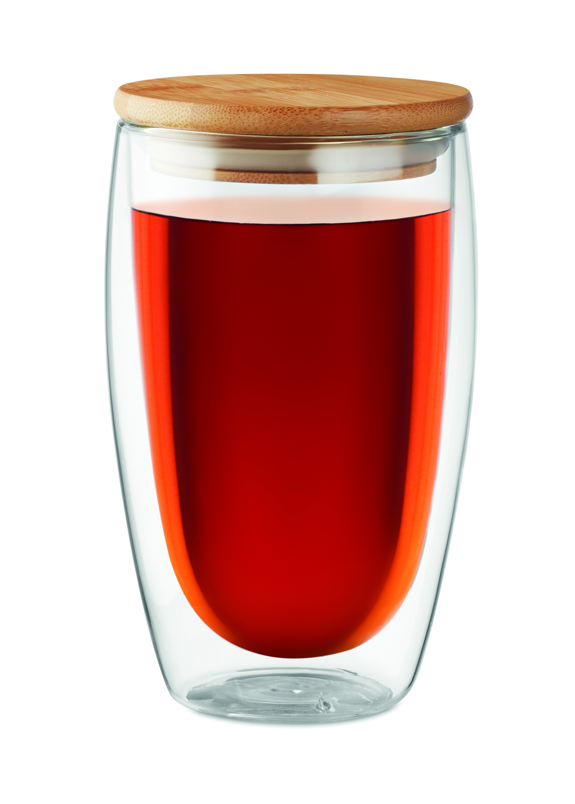 Doppelwandiges Glas 450 ml TIRANA LARGE mit Bambusdeckel – bedruckbar