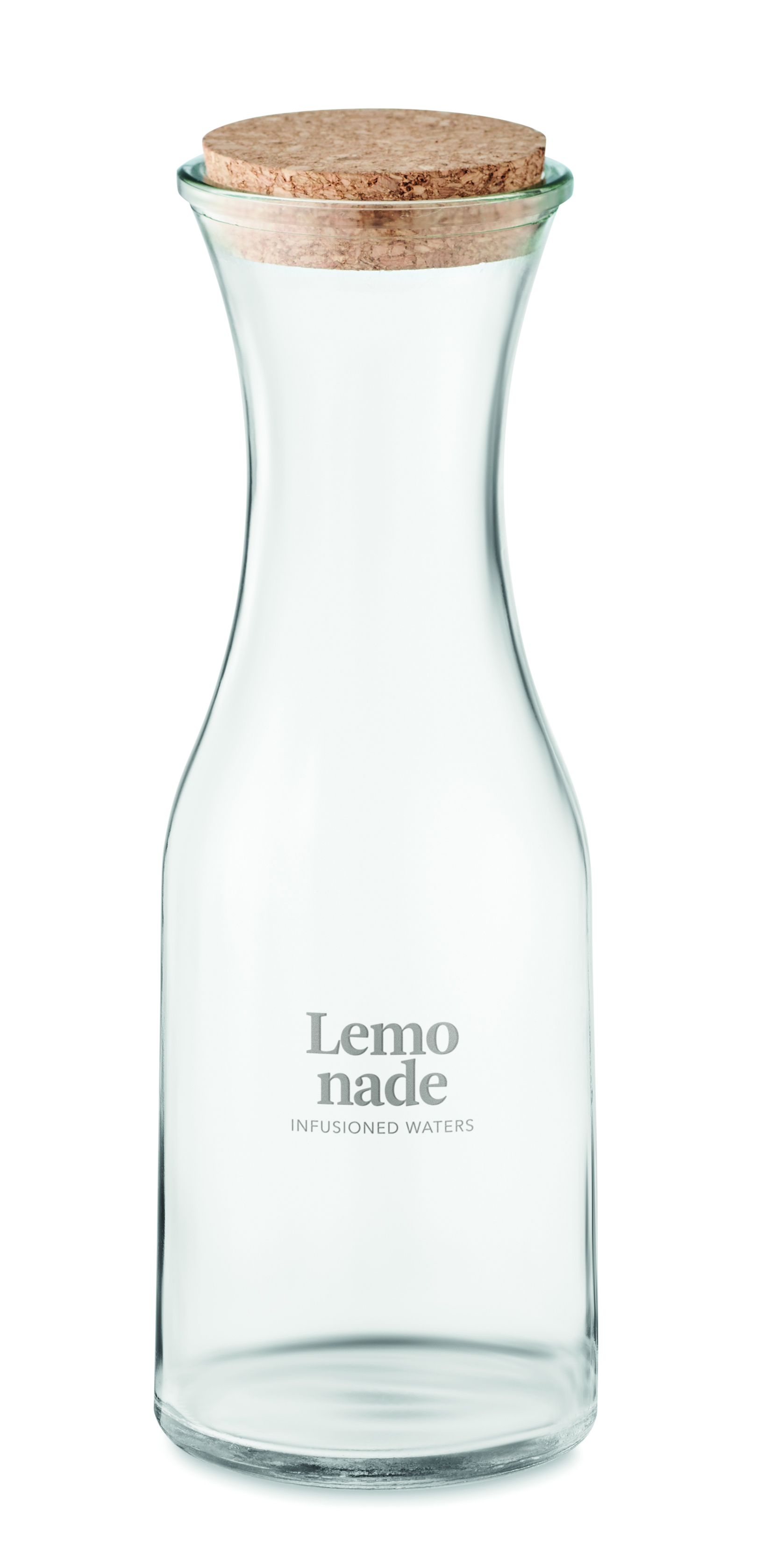 Karaffe aus recyceltem Glas 1L mit Korkverschluss PICCA, bedruckbar
