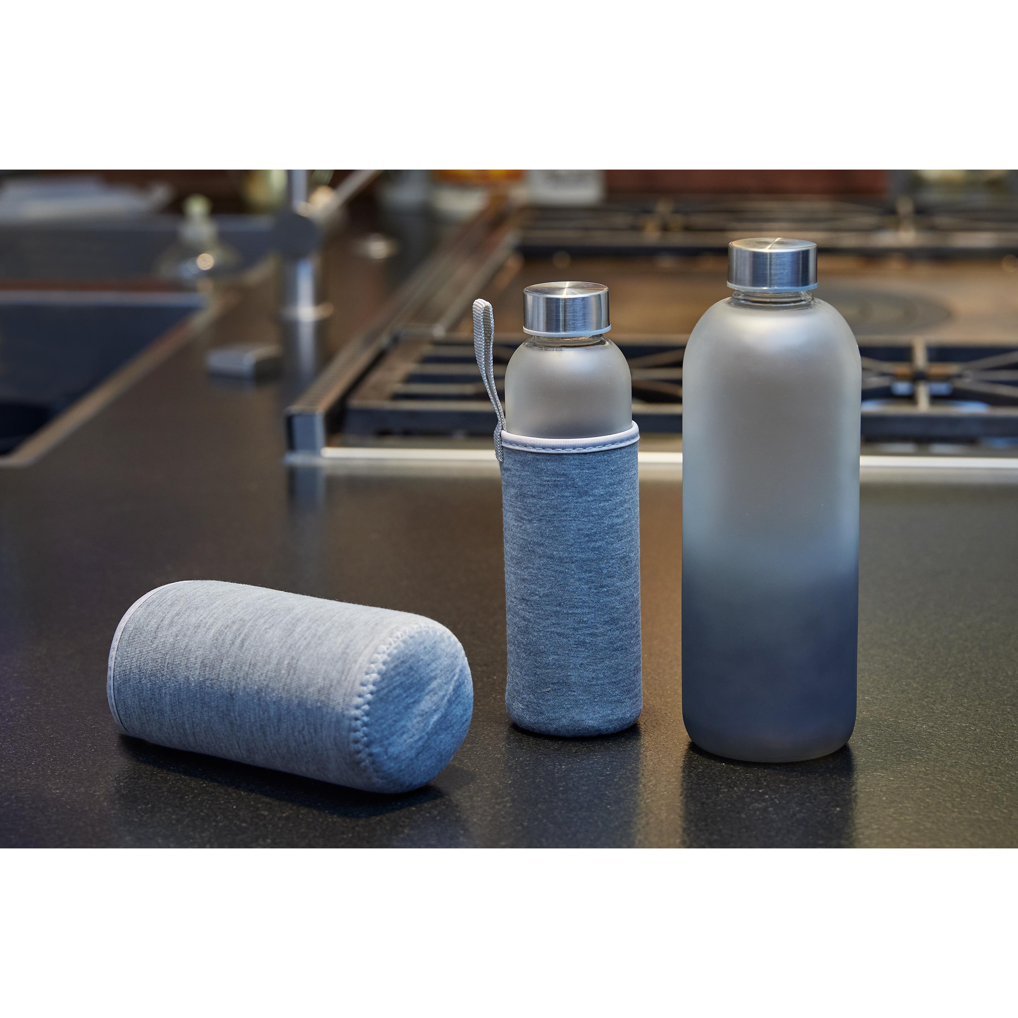 Glasflasche "Iced" 0,45 l mit Hülle & Metalldeckel – bedruckbar