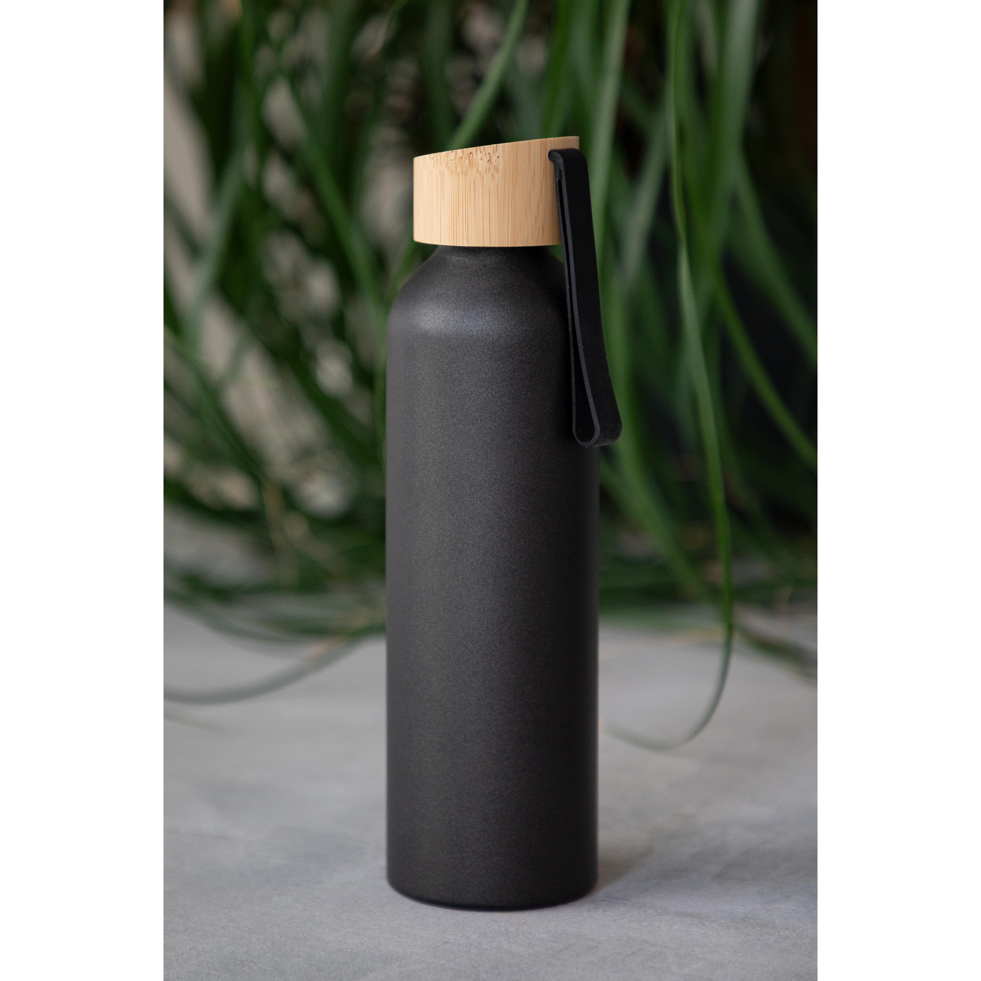Aluminiumflasche "Bamboo" 600 ml mit Bambusdeckel – bedruckbar als Werbeartikel