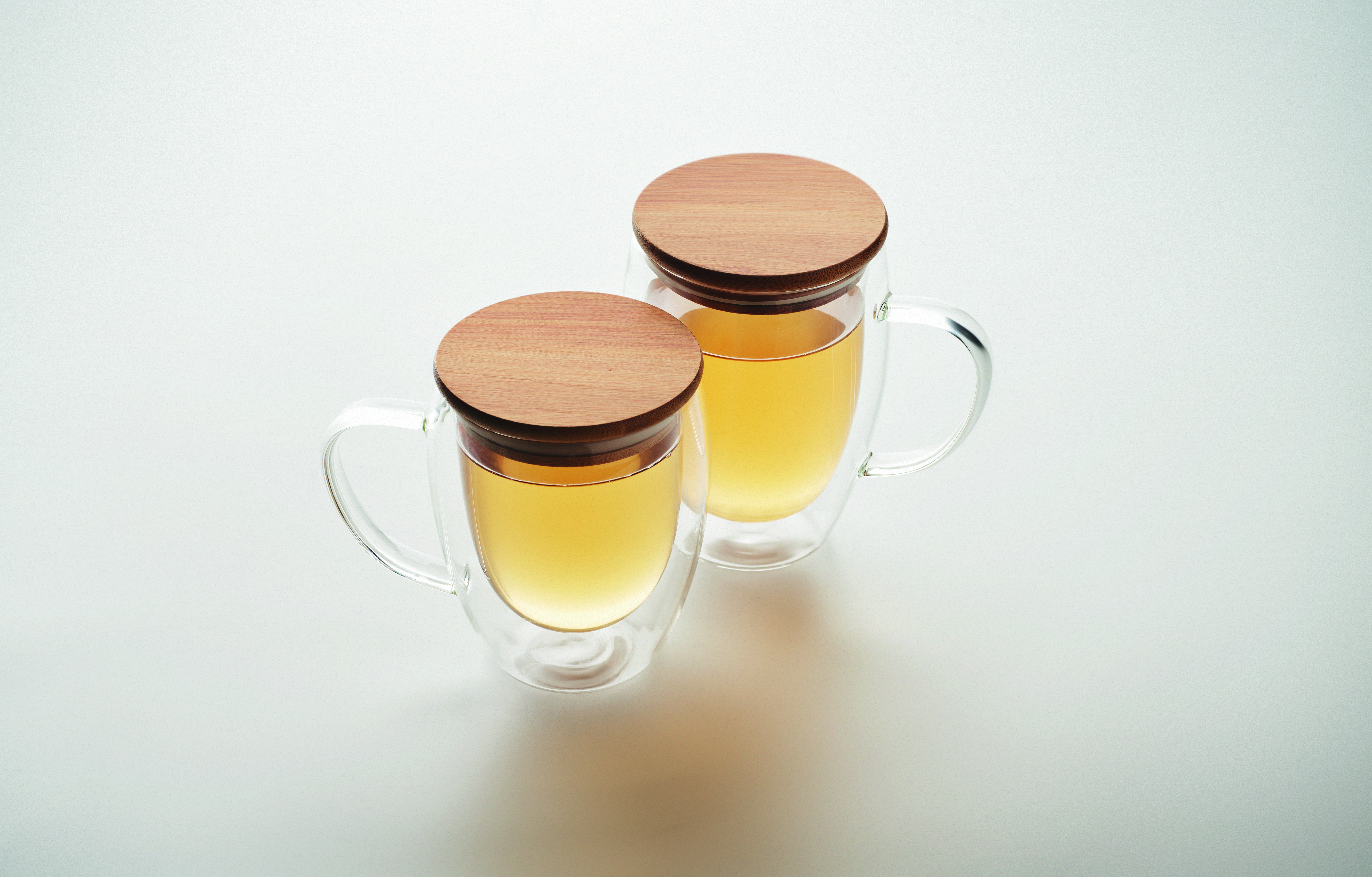 Borosilikatglas TIRAL 250 ml doppelwandig mit Bambusdeckel – bedruckbar