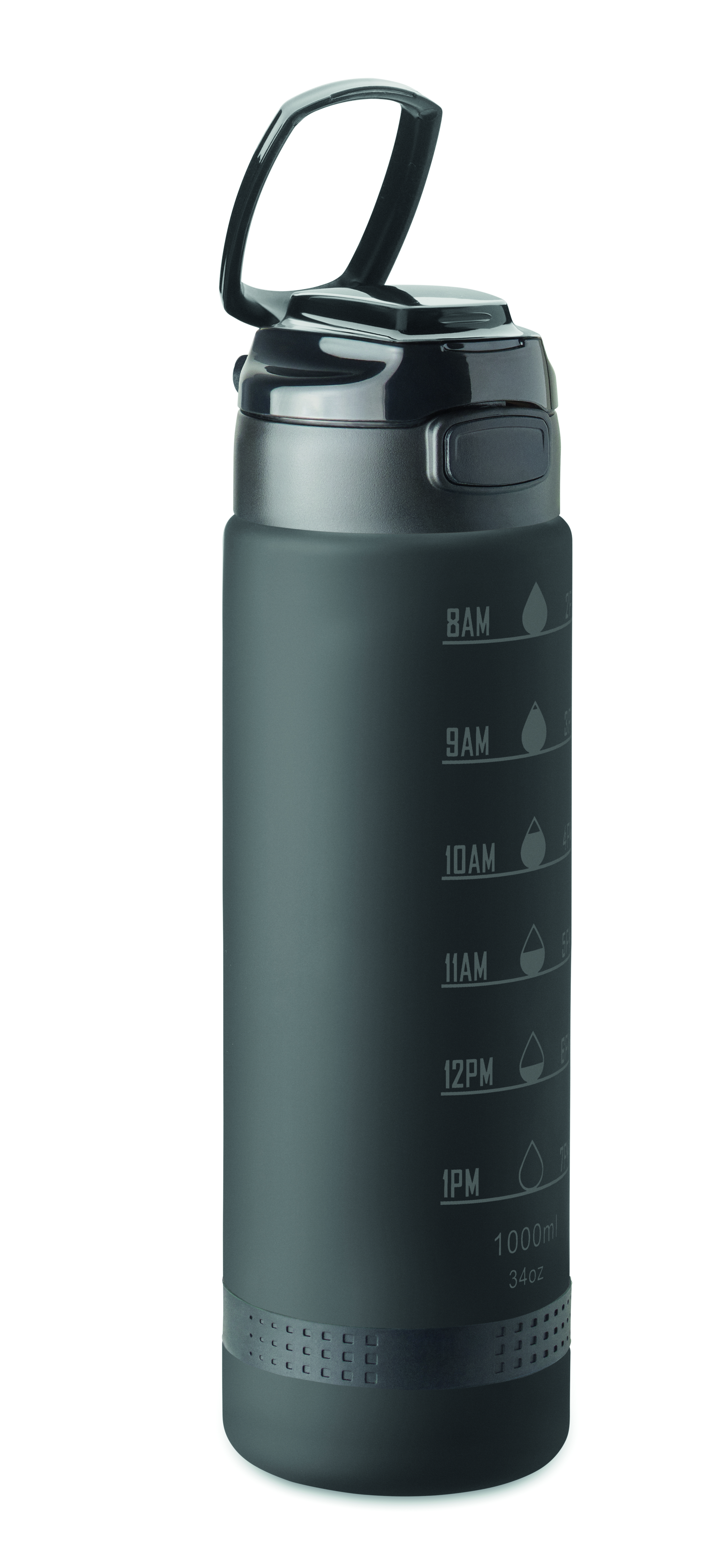Sport-Trinkflasche RPET 1L LEVEL mit Zeitmarkierung & Flip-Top